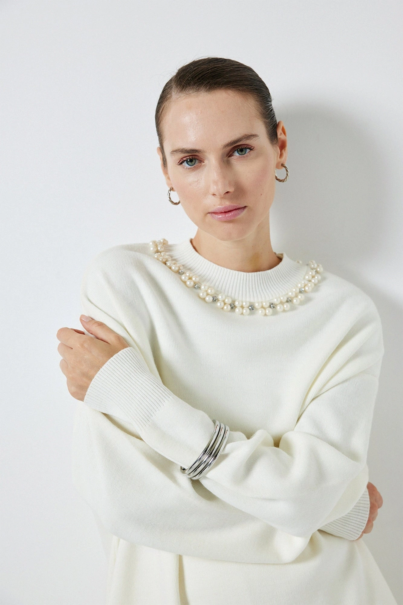 Touche Yakası İncili Triko Kazak 24F1XD053