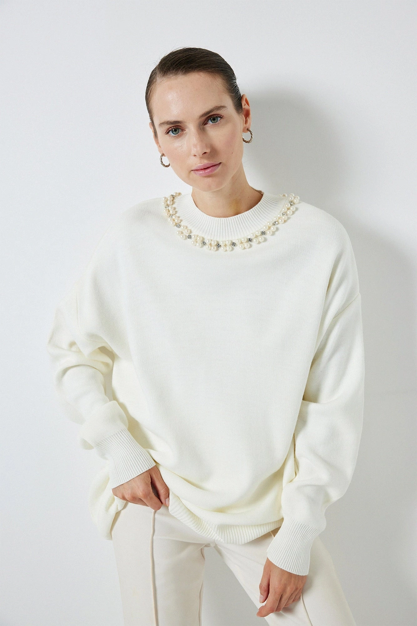 Touche Yakası İncili Triko Kazak 24F1XD053