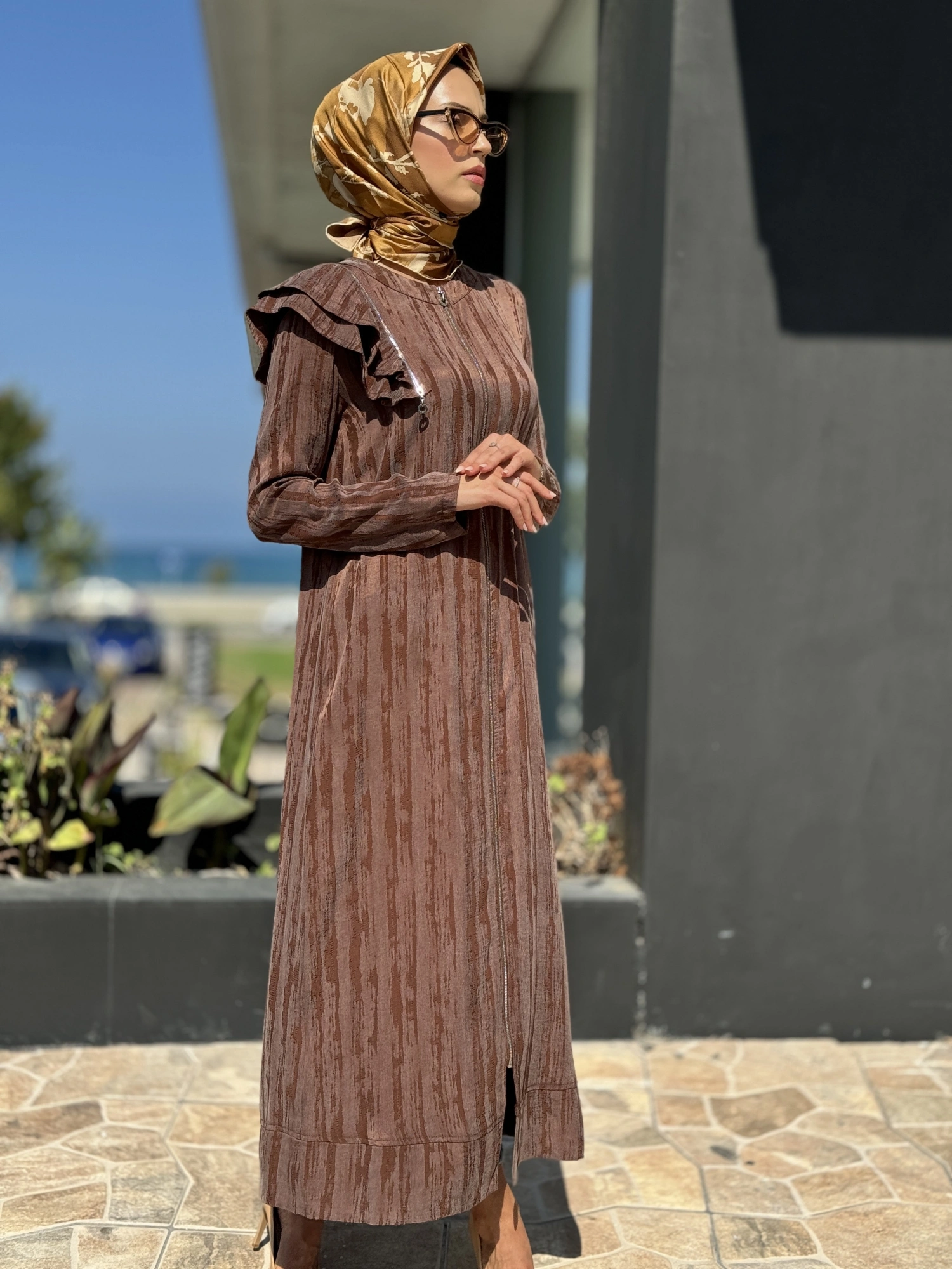 Almarwah Omuz Fermuar Detaylı Fermaurlı Cupra İpek Kap 404890