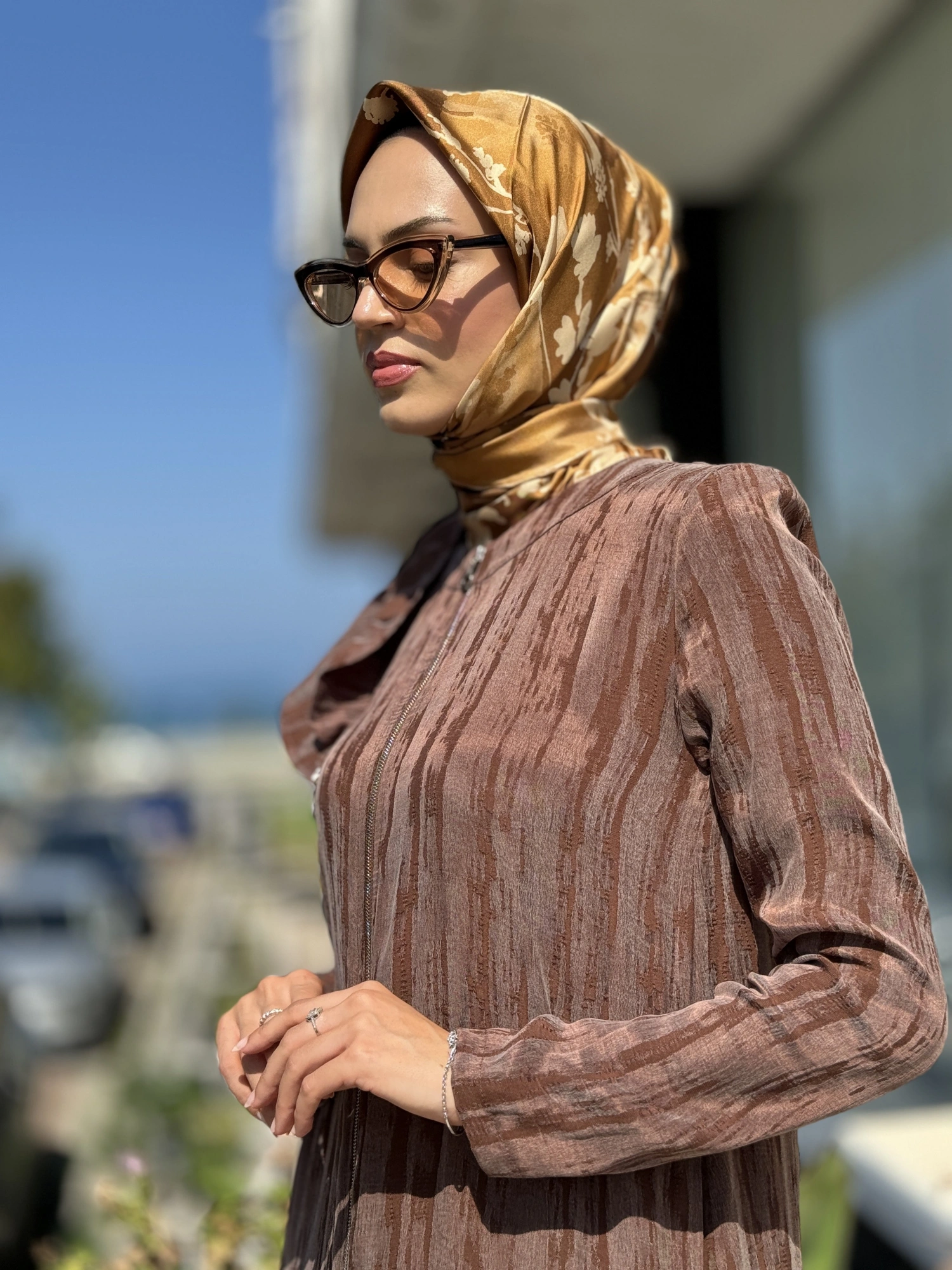 Almarwah Omuz Fermuar Detaylı Fermaurlı Cupra İpek Kap 404890