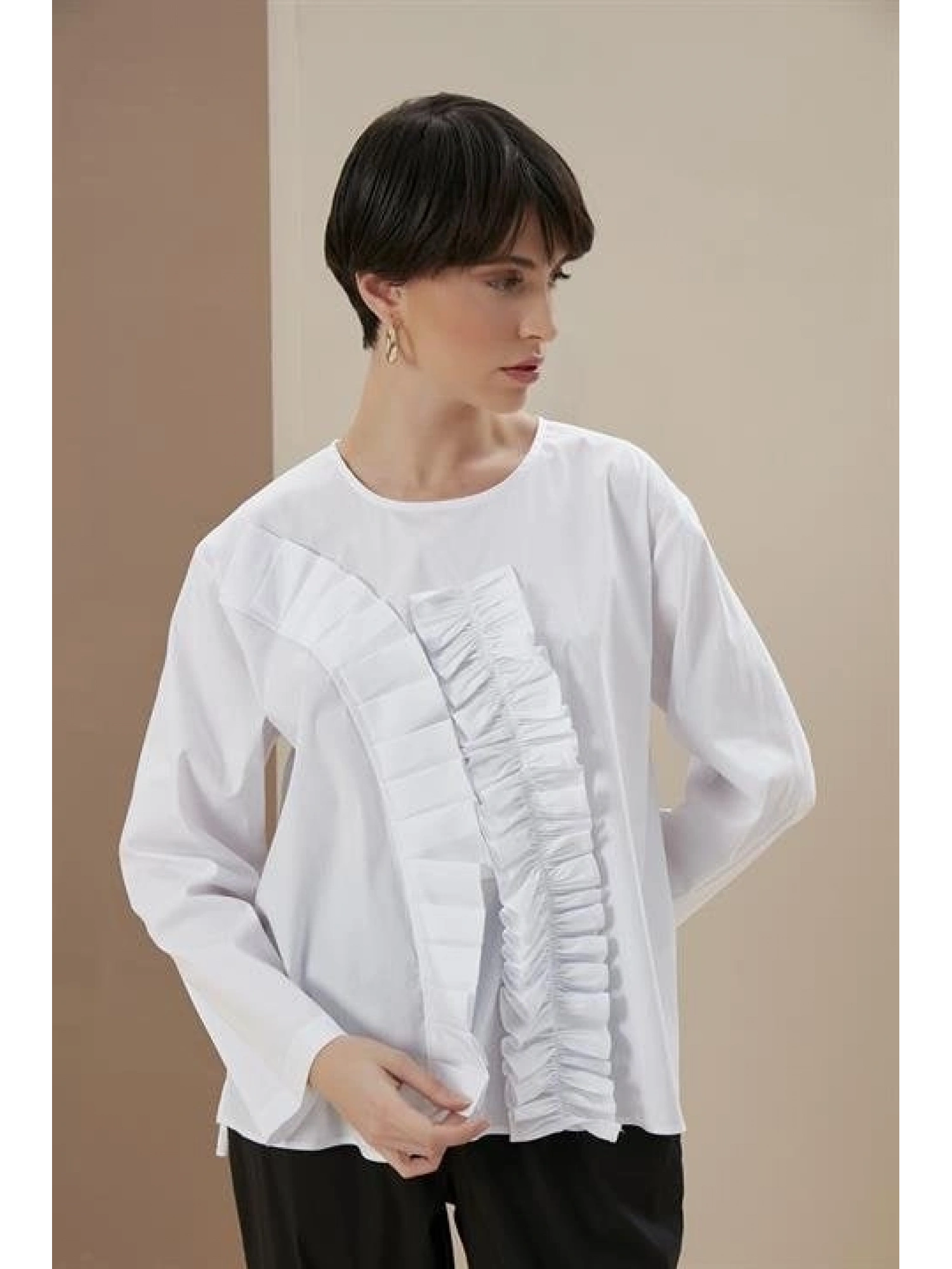 ALMARWAH ÖNÜ FIRFIRLI POPLİN BLUZ (BLK102108 )