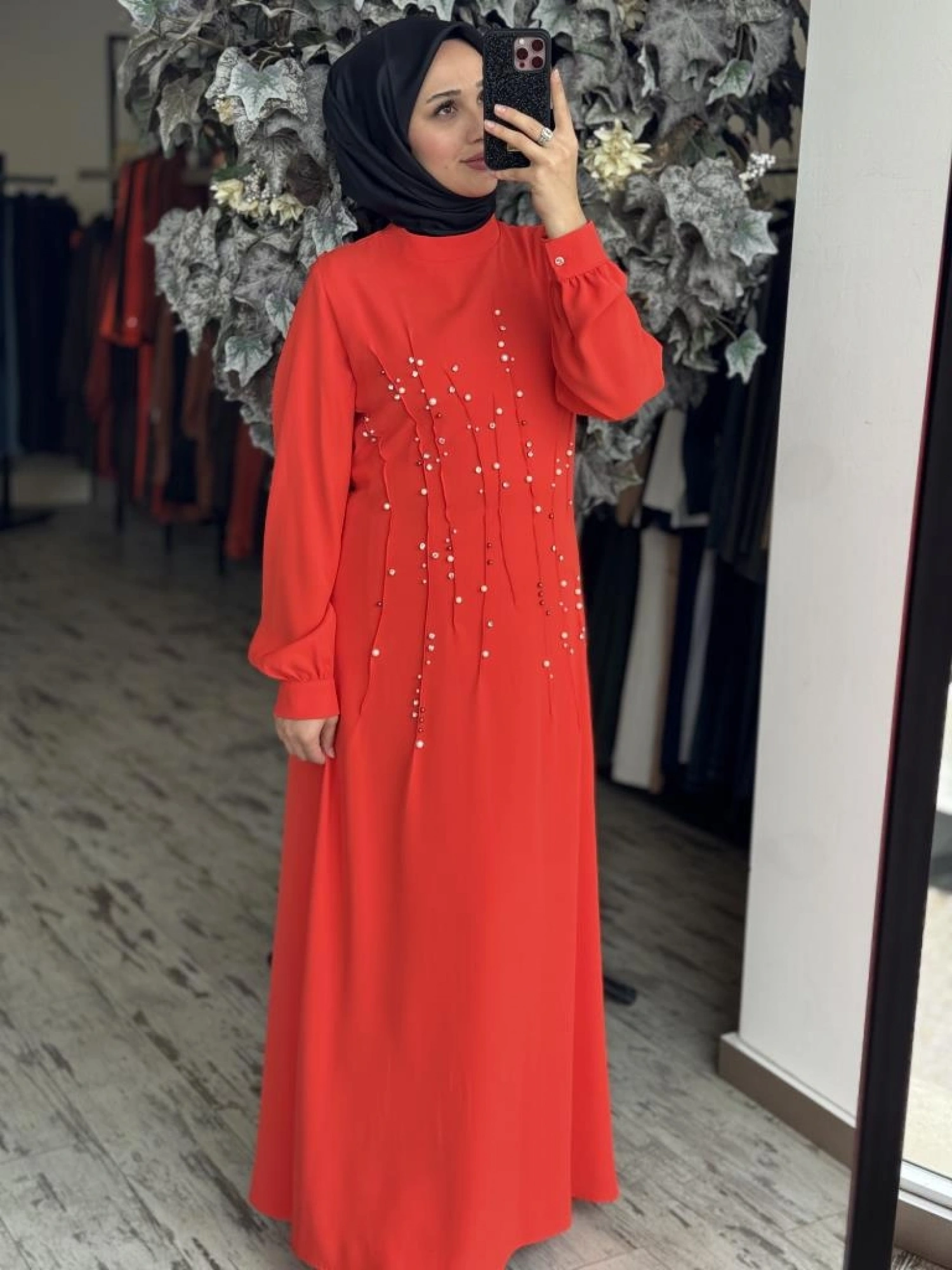 Almarwah Önü İnci ve Taş Detaylı Abiye Elbise 90470