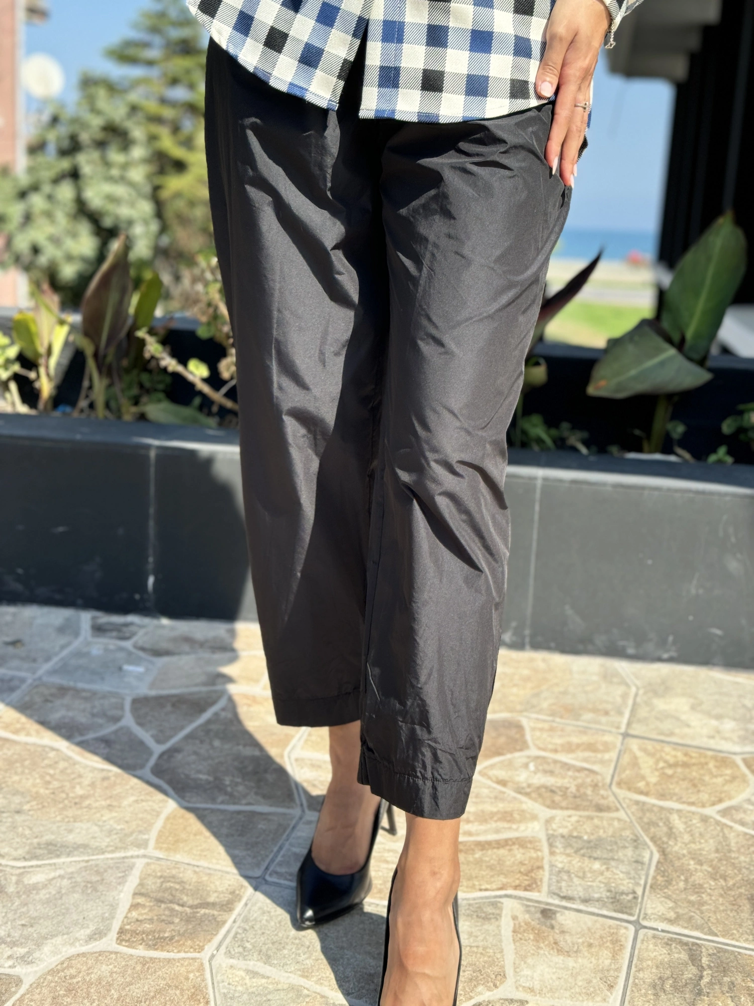 Almarwah Paçası Lastikli Paraşüt Kumaş Siyah Pantolon 606065