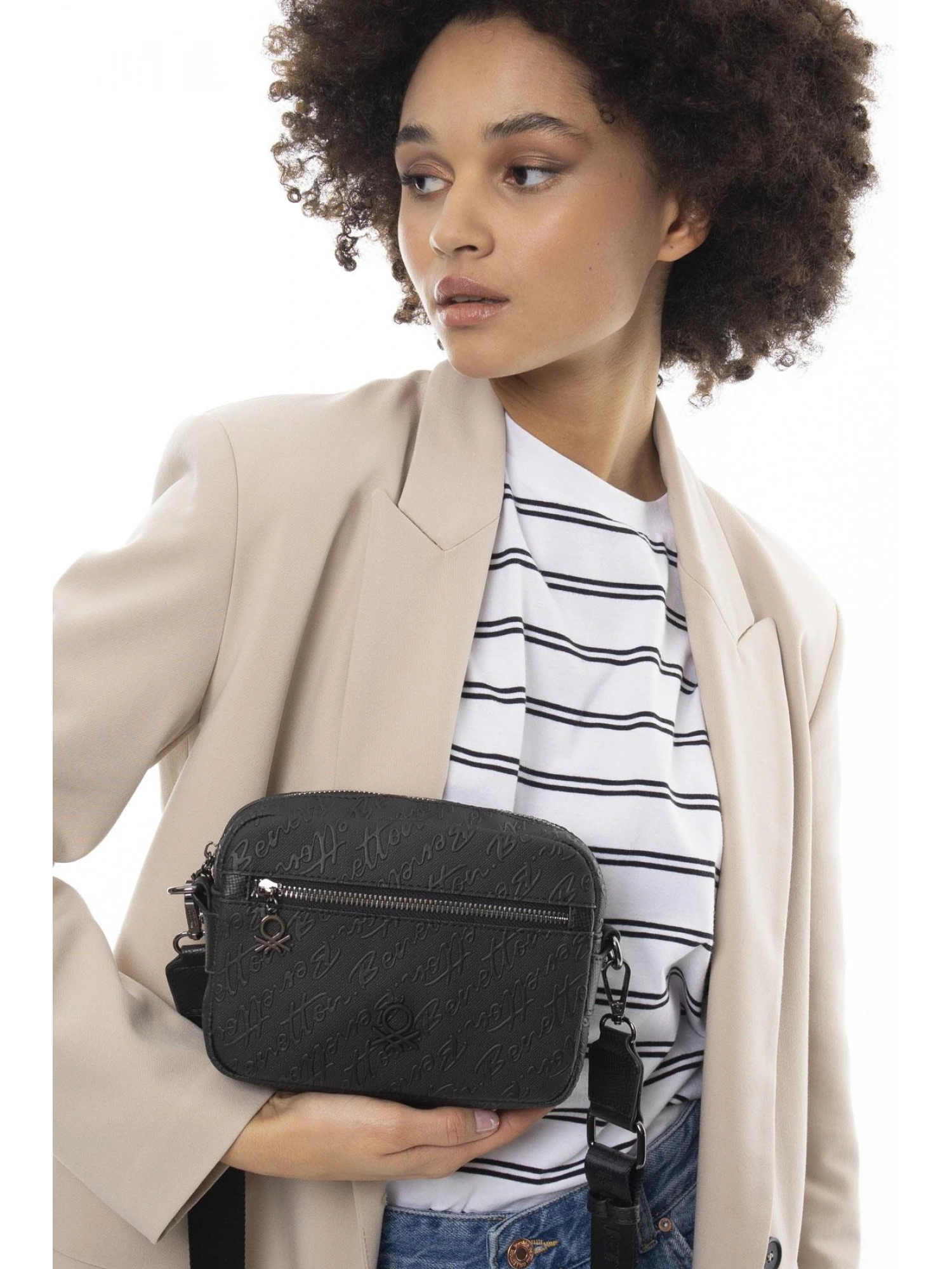 Benetton Monogram Yazılı Fermuarlı Çapraz Çanta BNT1059