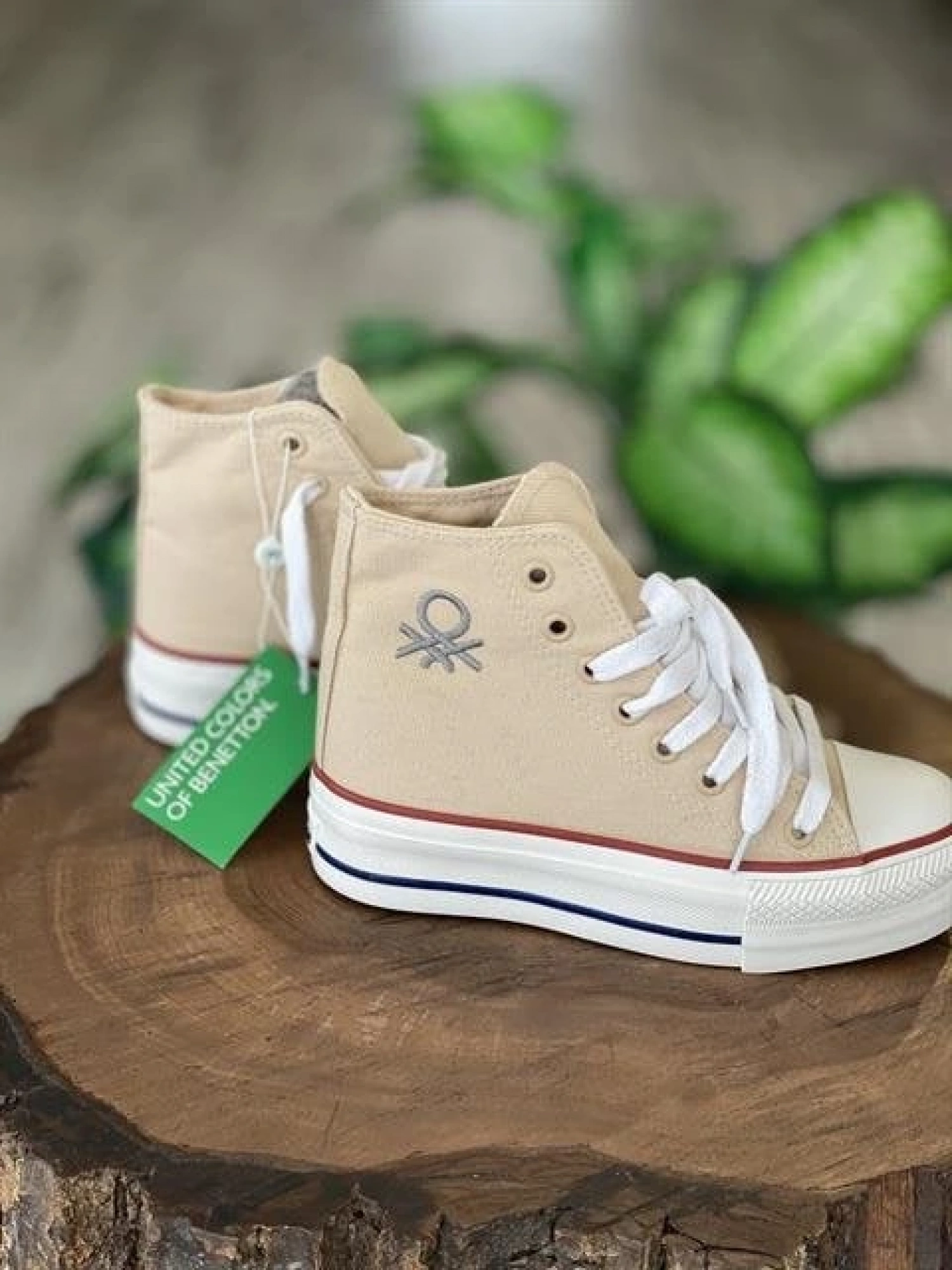 Benetton Yüksek Tabanlı Bej Converse Ayakkabı 30939
