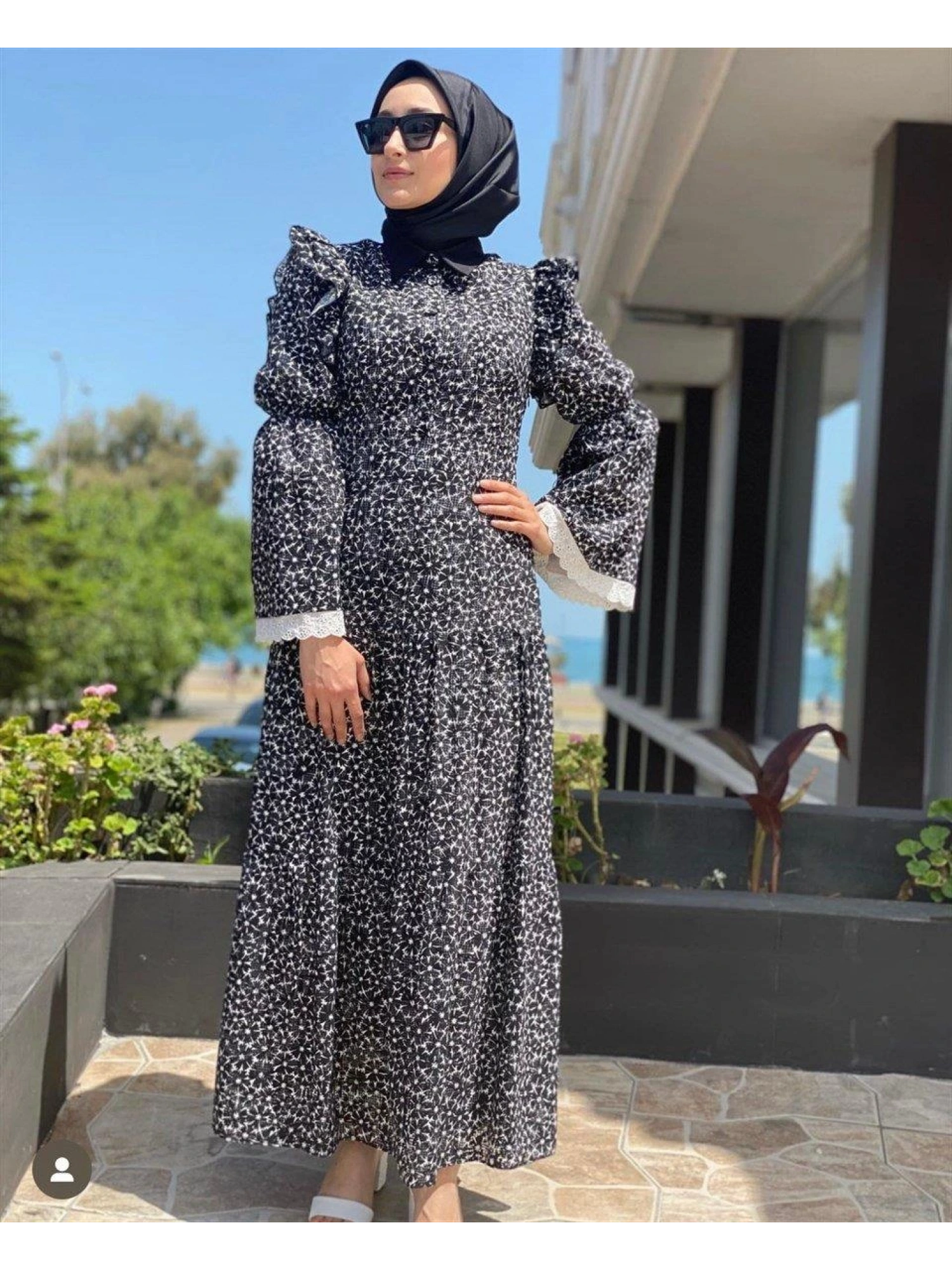 Desenli Siyah Beyaz Elbise ZEMS-3008