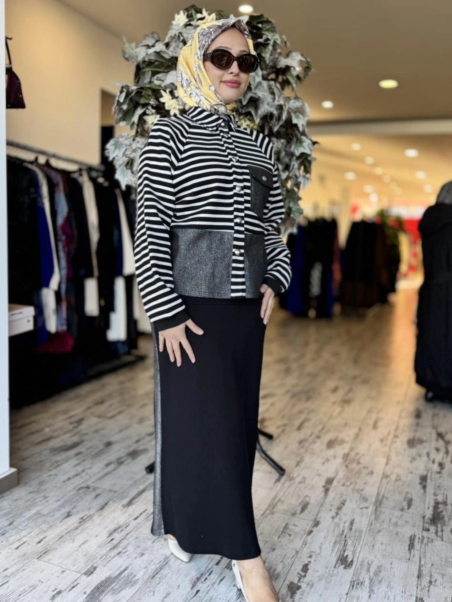 Ghisa Çizgili Çıtçıtlı Bluz Etek Takım G3015