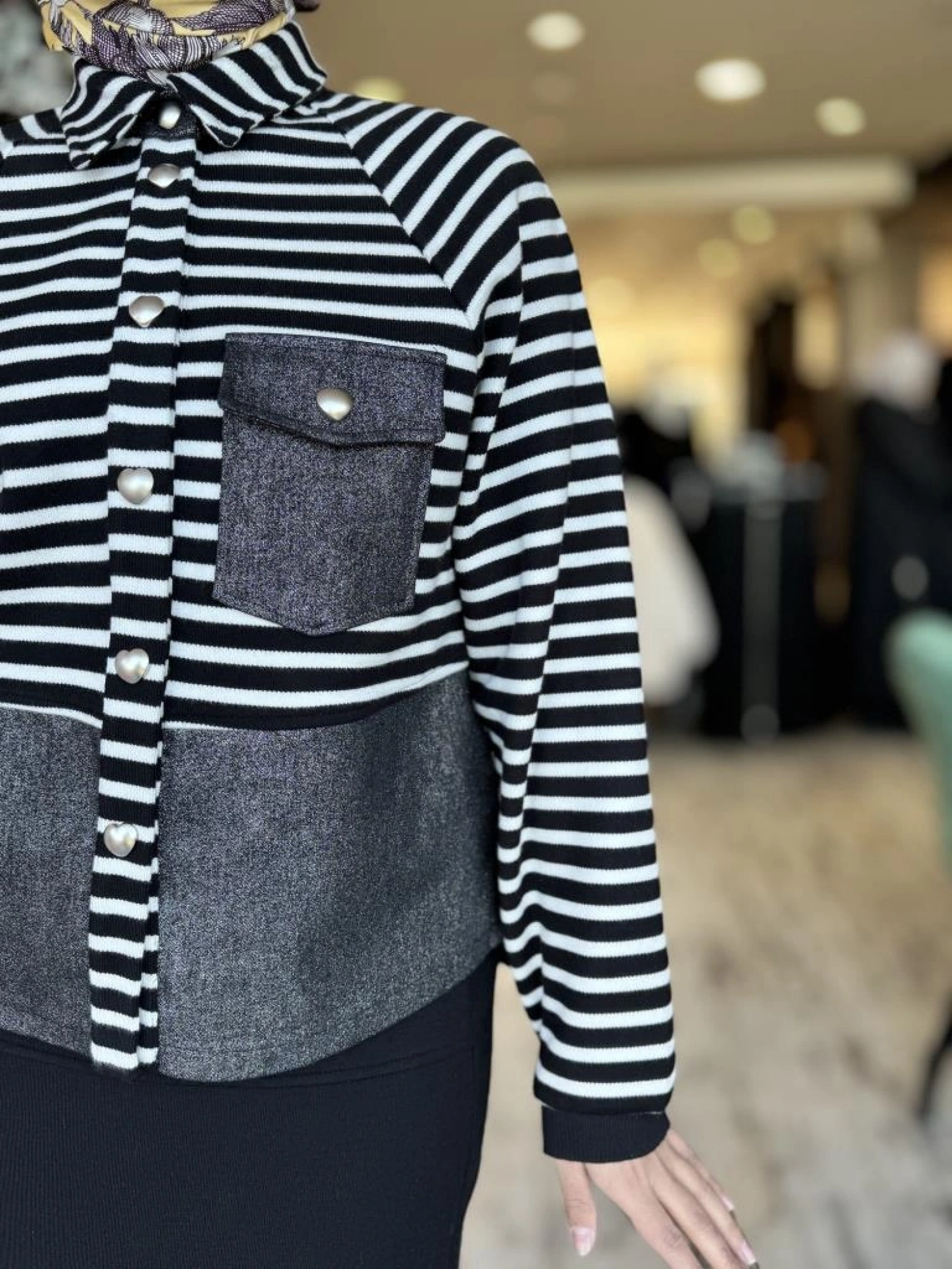 Ghisa Çizgili Çıtçıtlı Bluz Etek Takım G3015