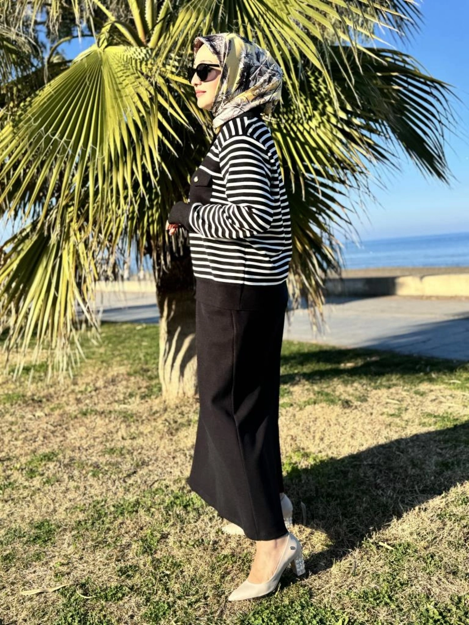 Ghisa Çizgili Yün Triko Ceket Etek Takım 3996