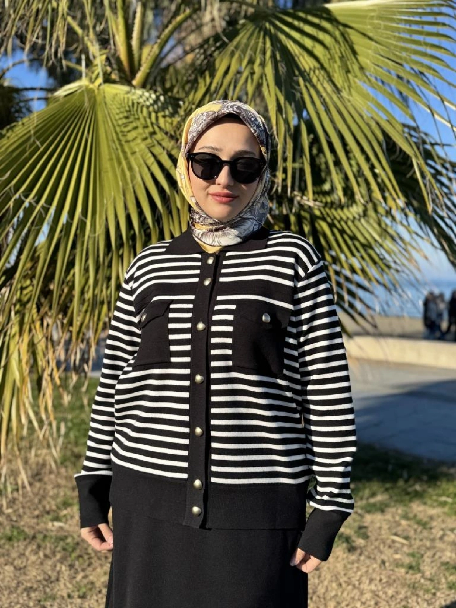 Ghisa Çizgili Yün Triko Ceket Etek Takım 3996