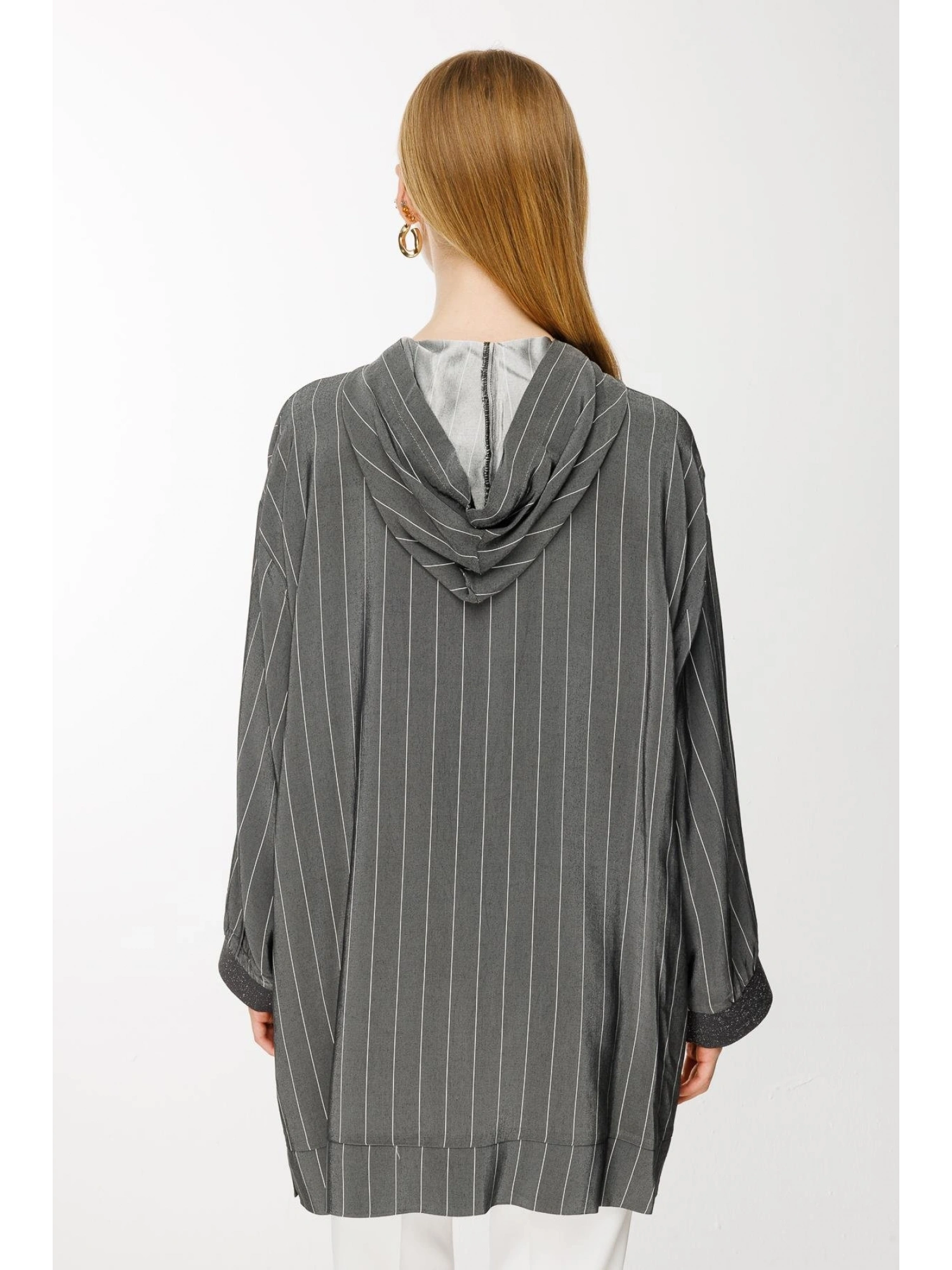 Ghisa Kapüşonlu Fermuarlı Çizgili Ceket 3868