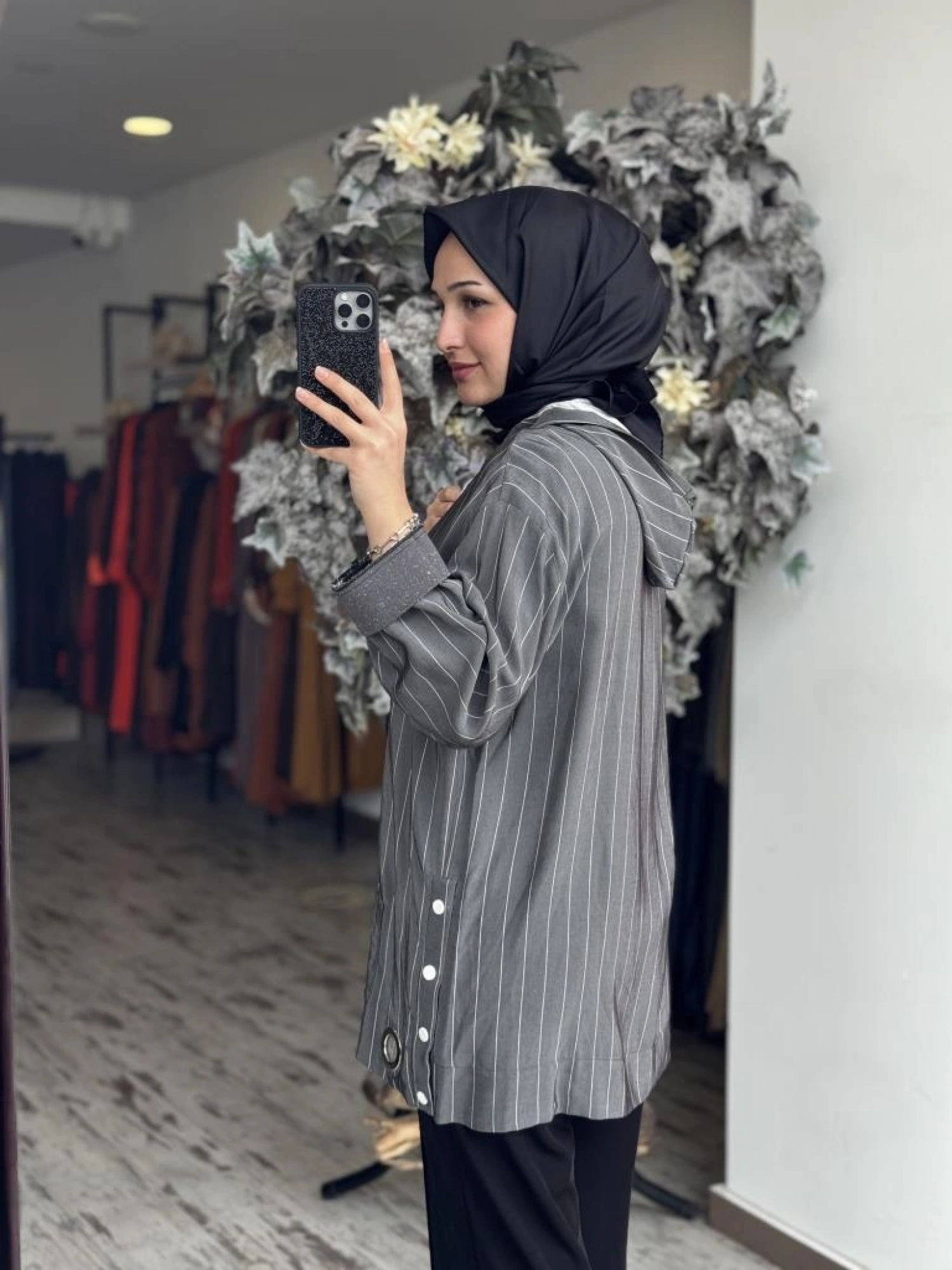 Ghisa Kapüşonlu Fermuarlı Çizgili Ceket 3868