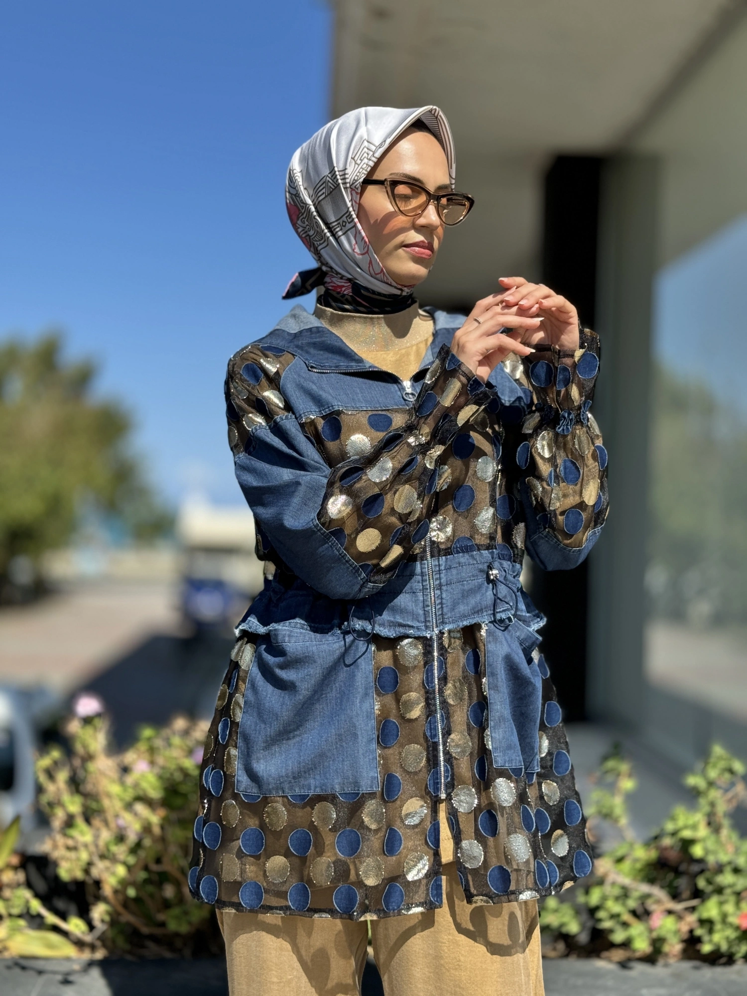 Ghisa Kapüşonlu Puantiyeli Organze Detaylı Ceket 3889