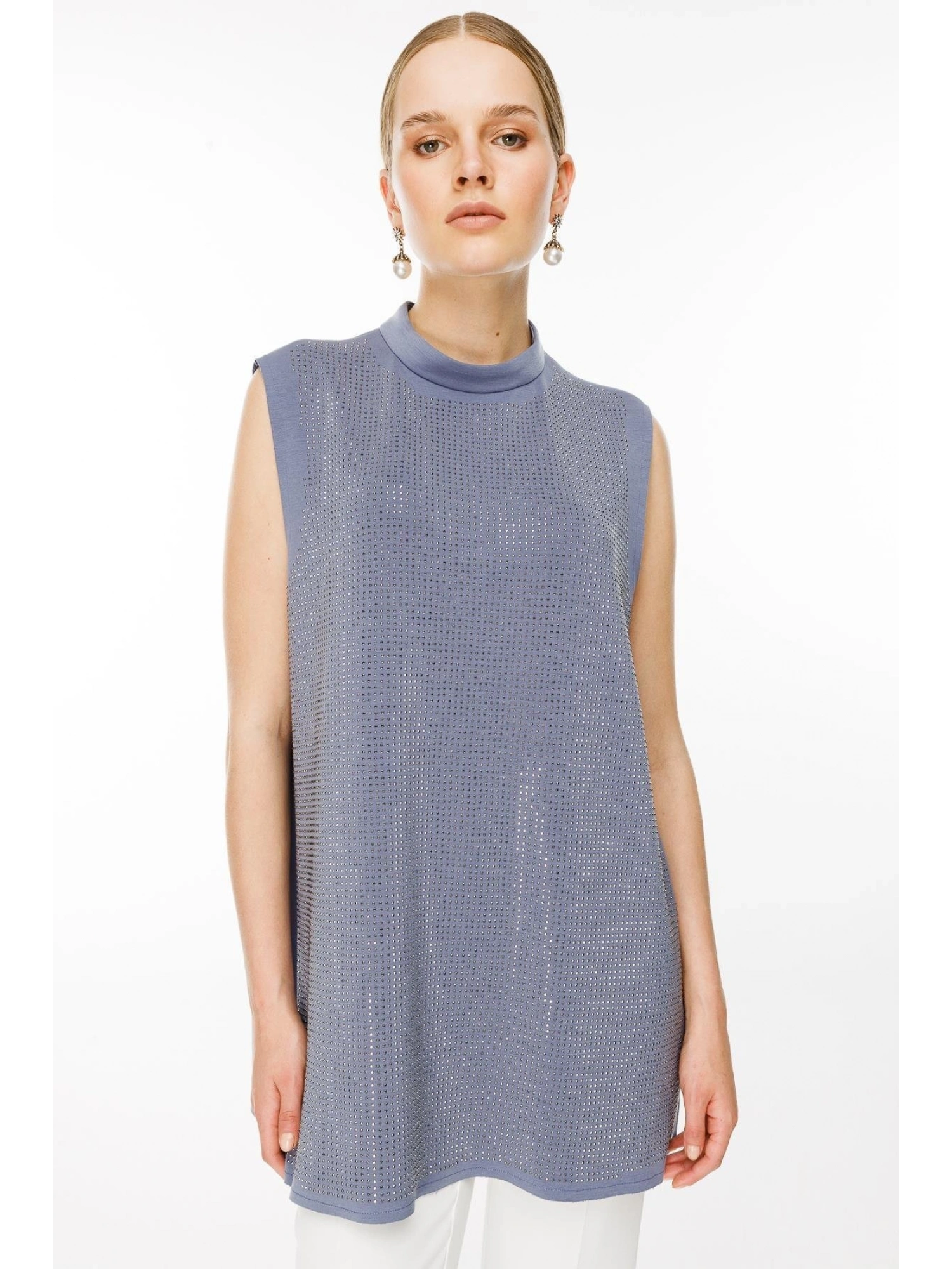 Ghisa Önü Taşlı Sıfır Kol Tunik/İçlik G1858