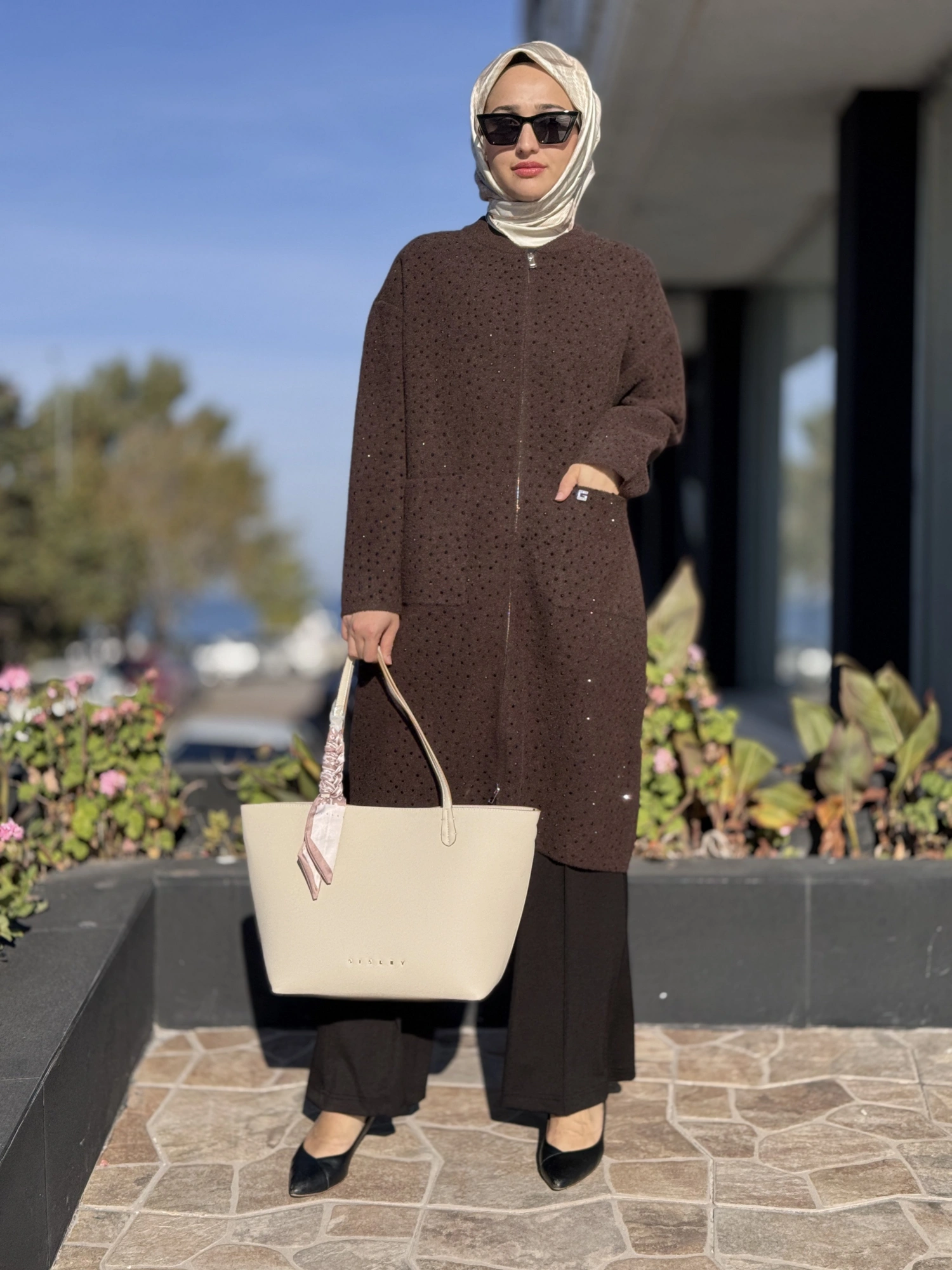 Ghisa Taşlı Fermuarlı Angora Kaban 6553