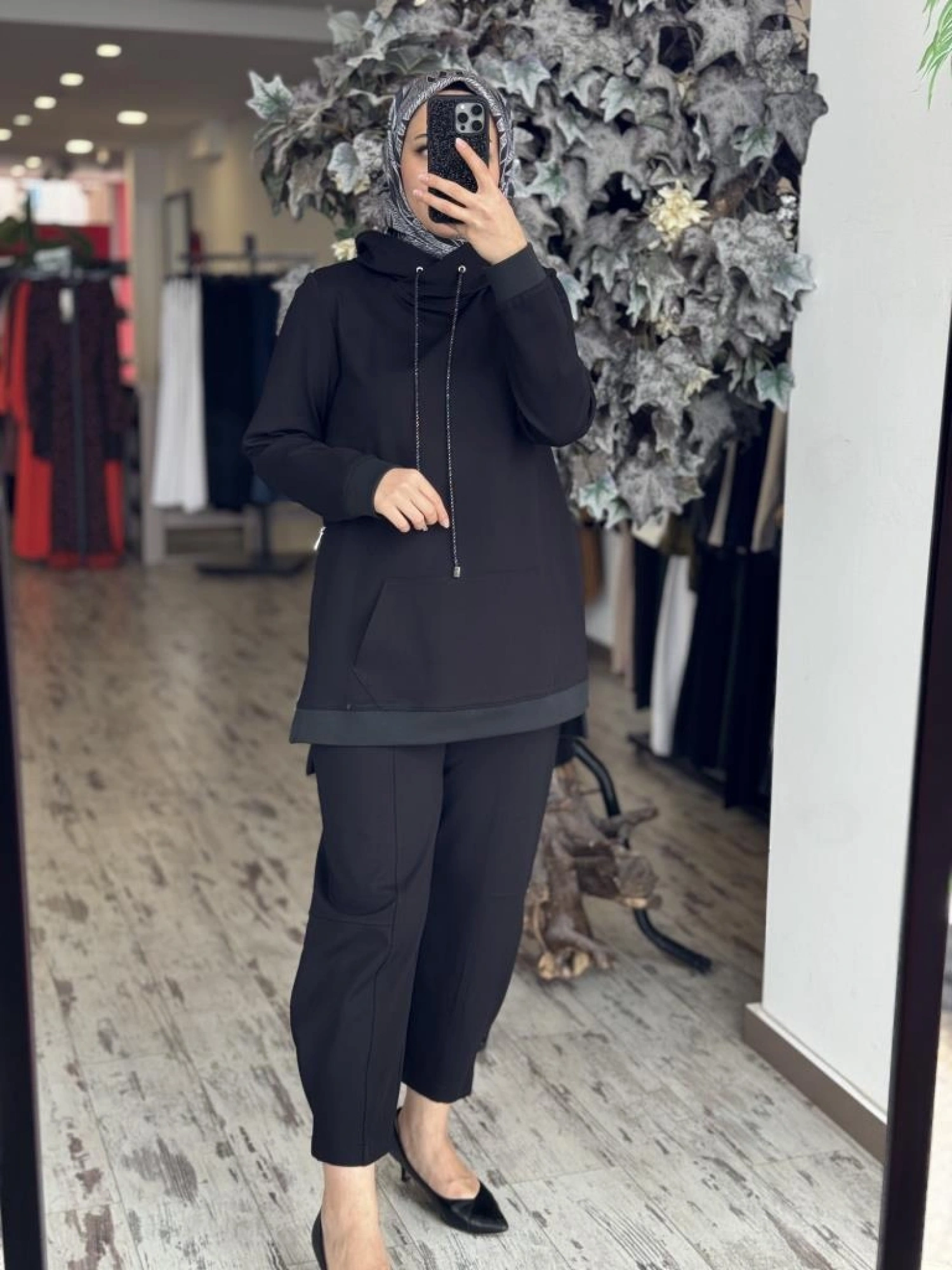 Gırasolem Luxury Kapüşonlu Yanları Fermuarlı Tunik Pantolon Takım