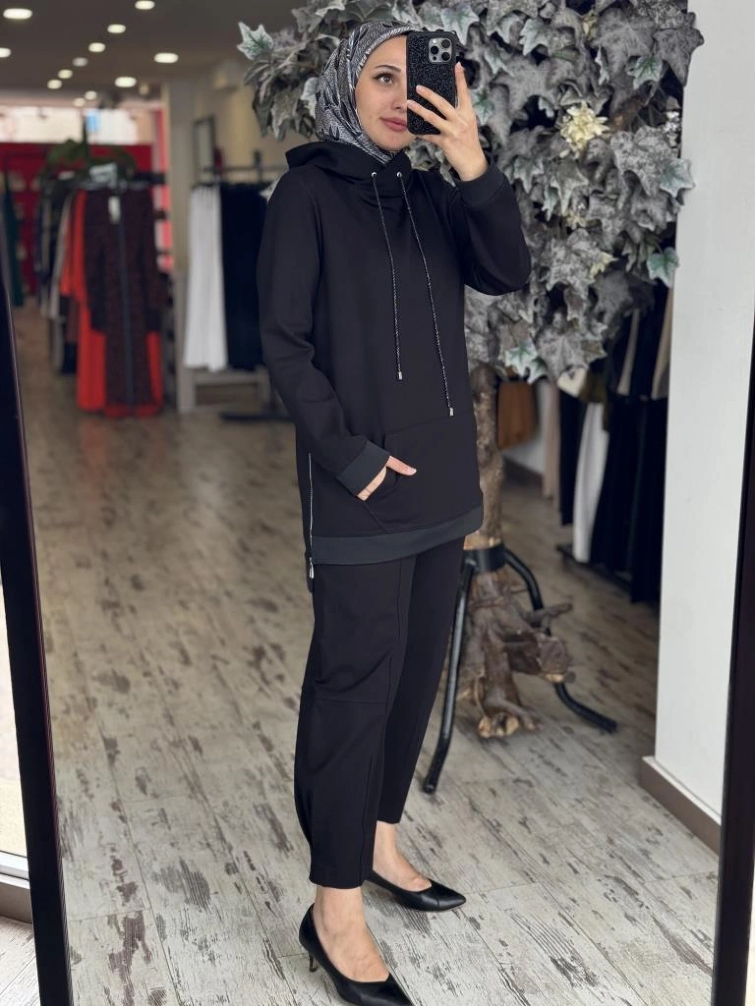 Gırasolem Luxury Kapüşonlu Yanları Fermuarlı Tunik Pantolon Takım