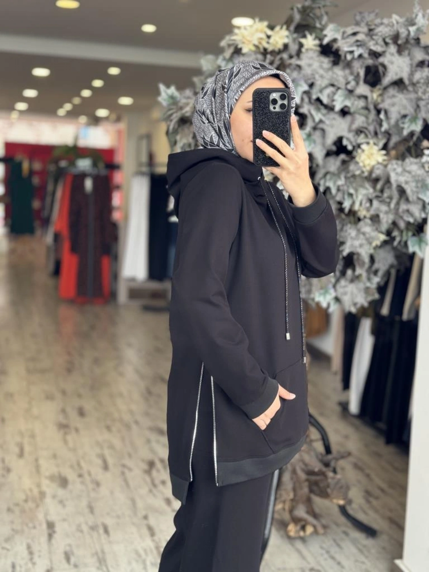 Gırasolem Luxury Kapüşonlu Yanları Fermuarlı Tunik Pantolon Takım