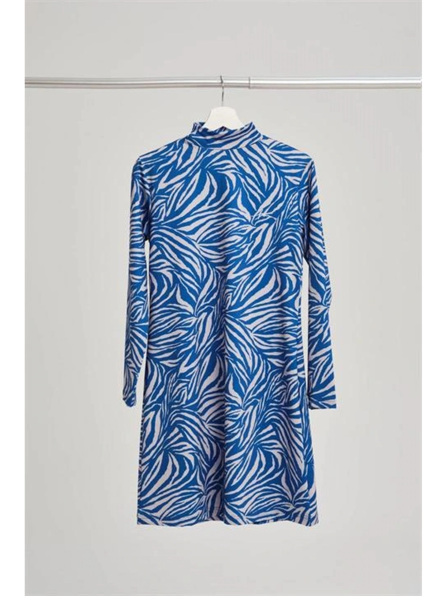 Haşema Belgin Çizgi Desenli Likralı Saks Tam Tesettür Mayo Üstü HSM3060