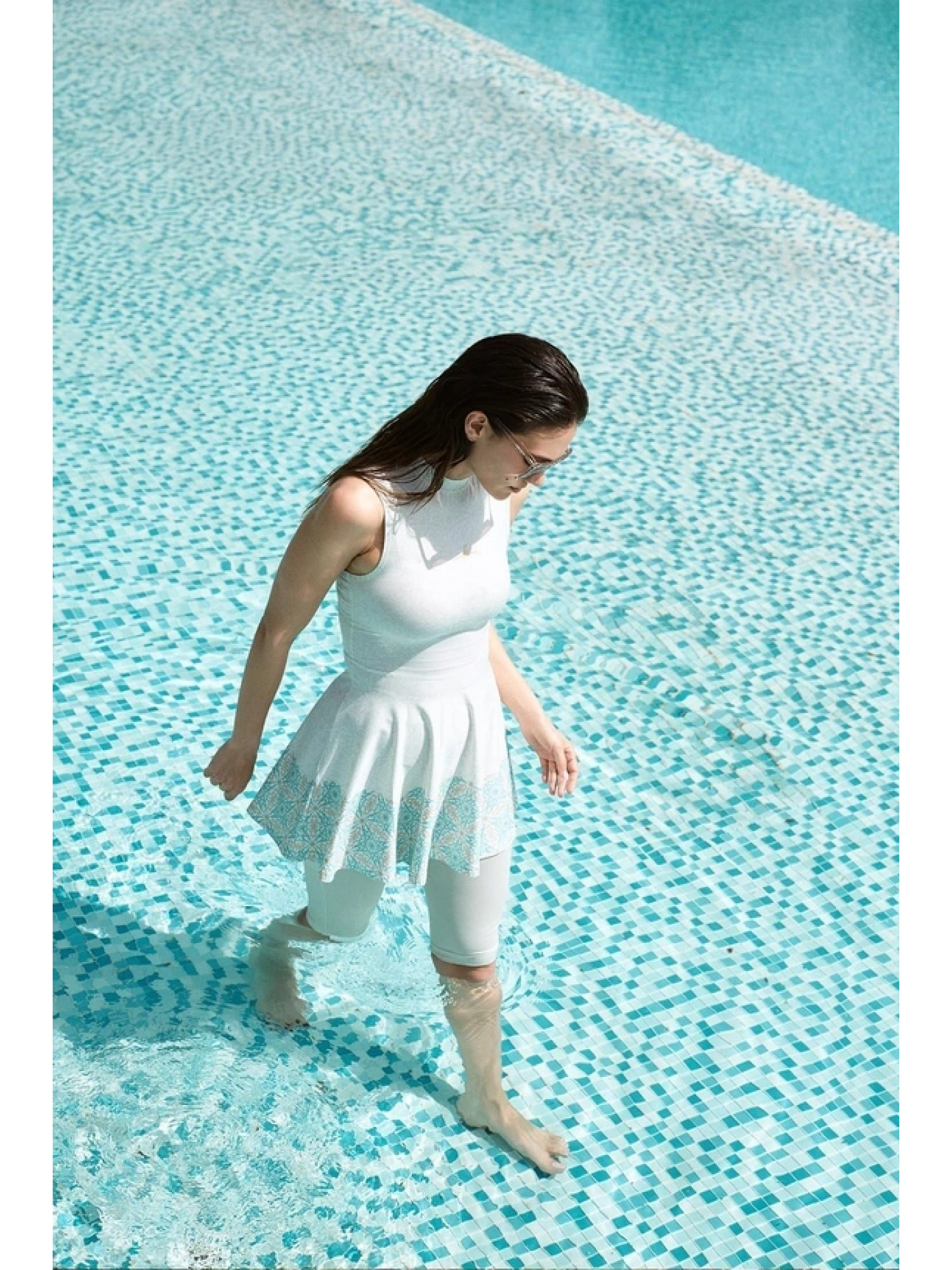 Haşema Desenli Krem 4 Parça Yarı Kapalı Mayo Takımıı HSM5020