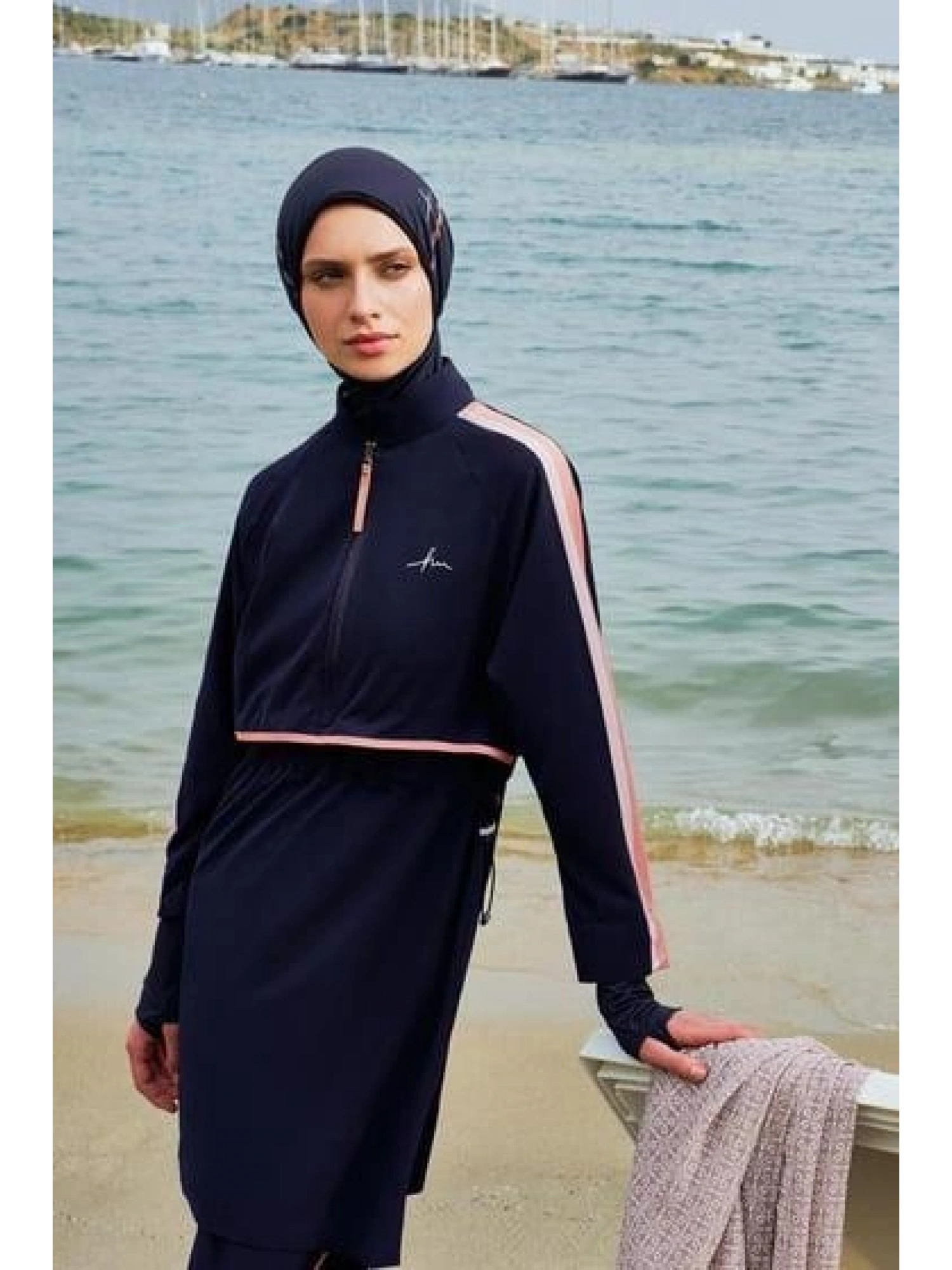 Haşema Esila H-Per Serisi 6 Parça Jileli Lacivert Tam Tesettür Mayo Takımı HSM3125