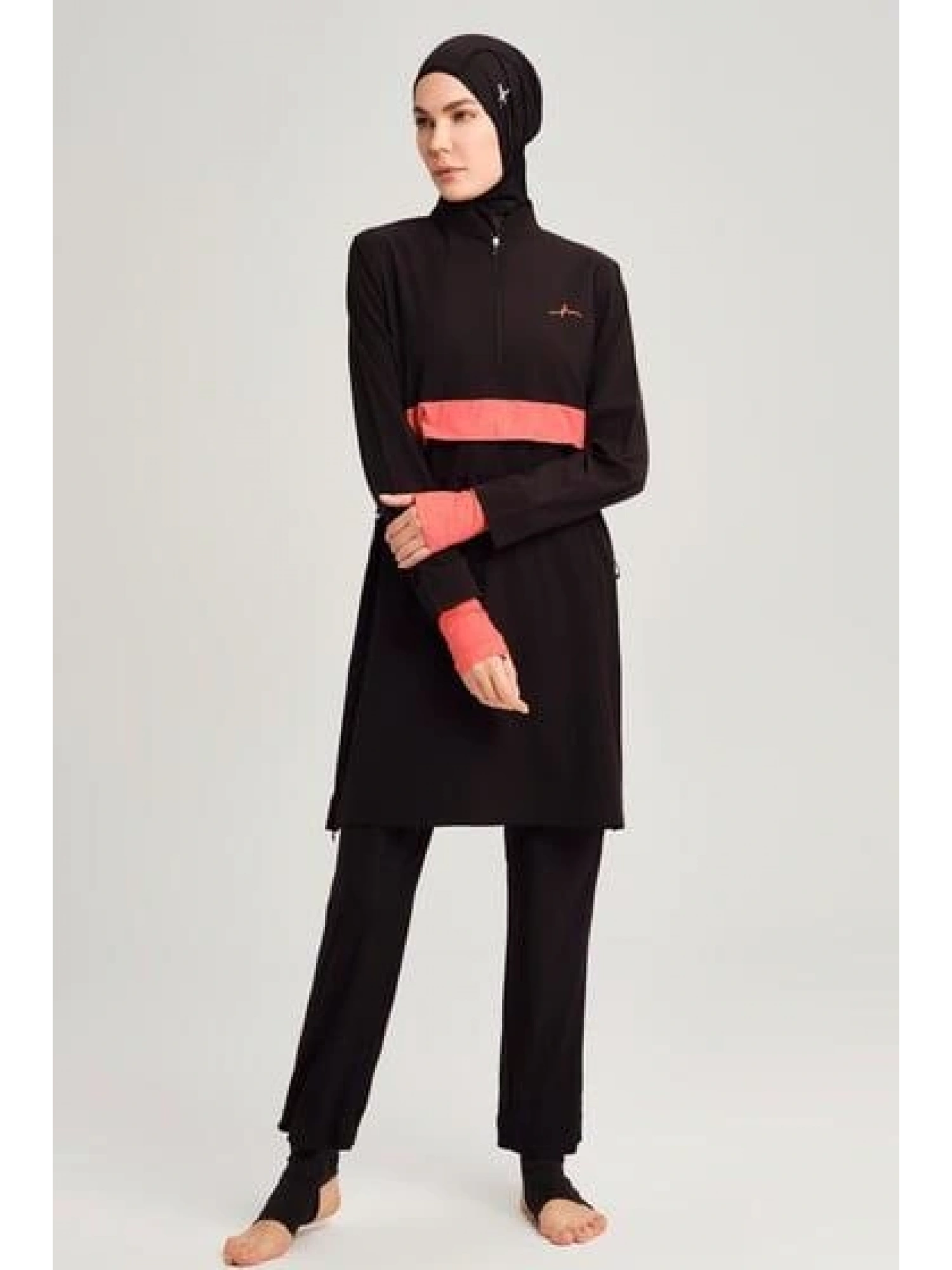 Haşema Esila Monogram Turuncu Şerit Tam Tesettür Tek Mayo Üstü HSM2934