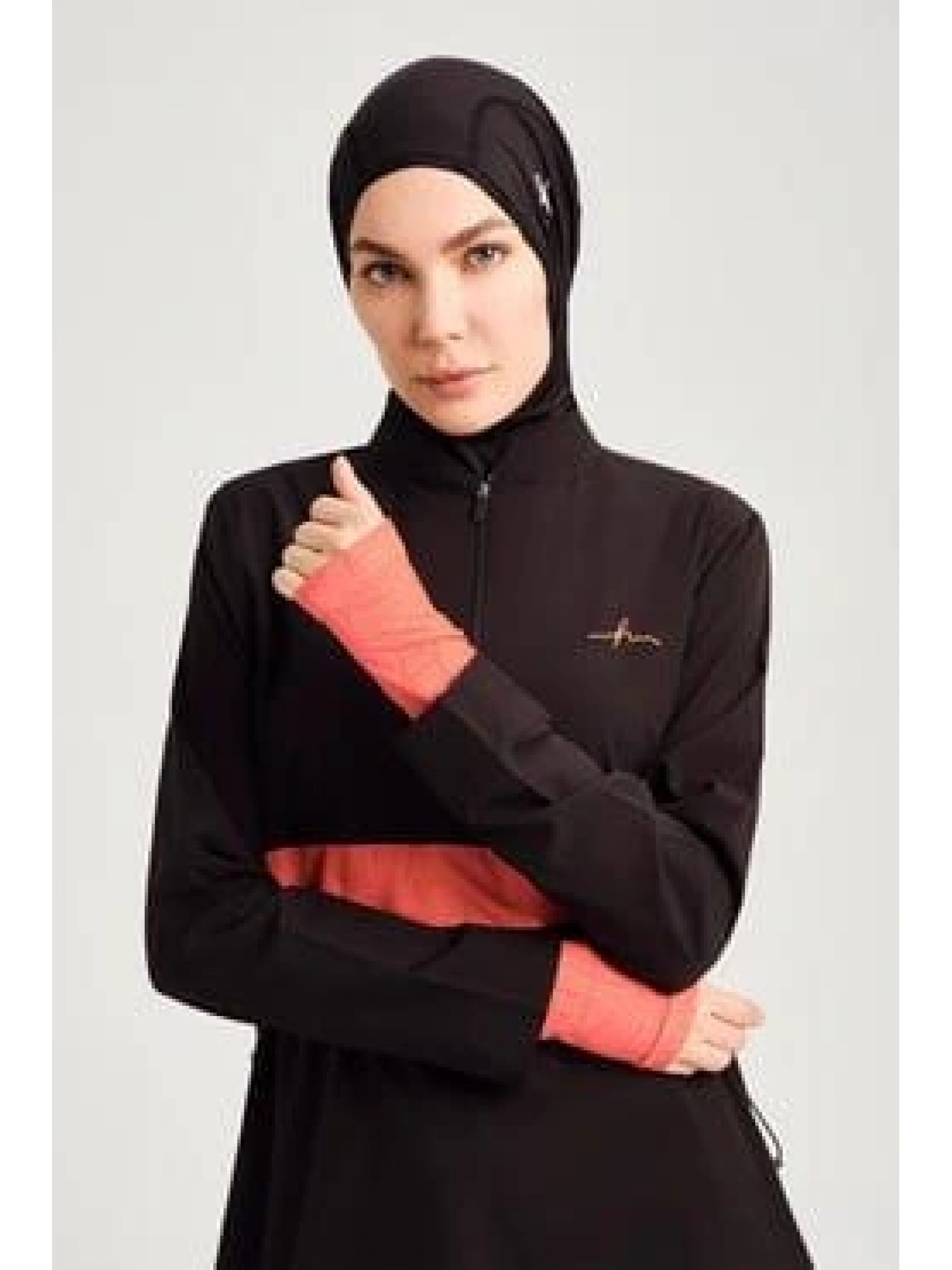 Haşema Esila Monogram Turuncu Şerit Tam Tesettür Tek Mayo Üstü HSM2934