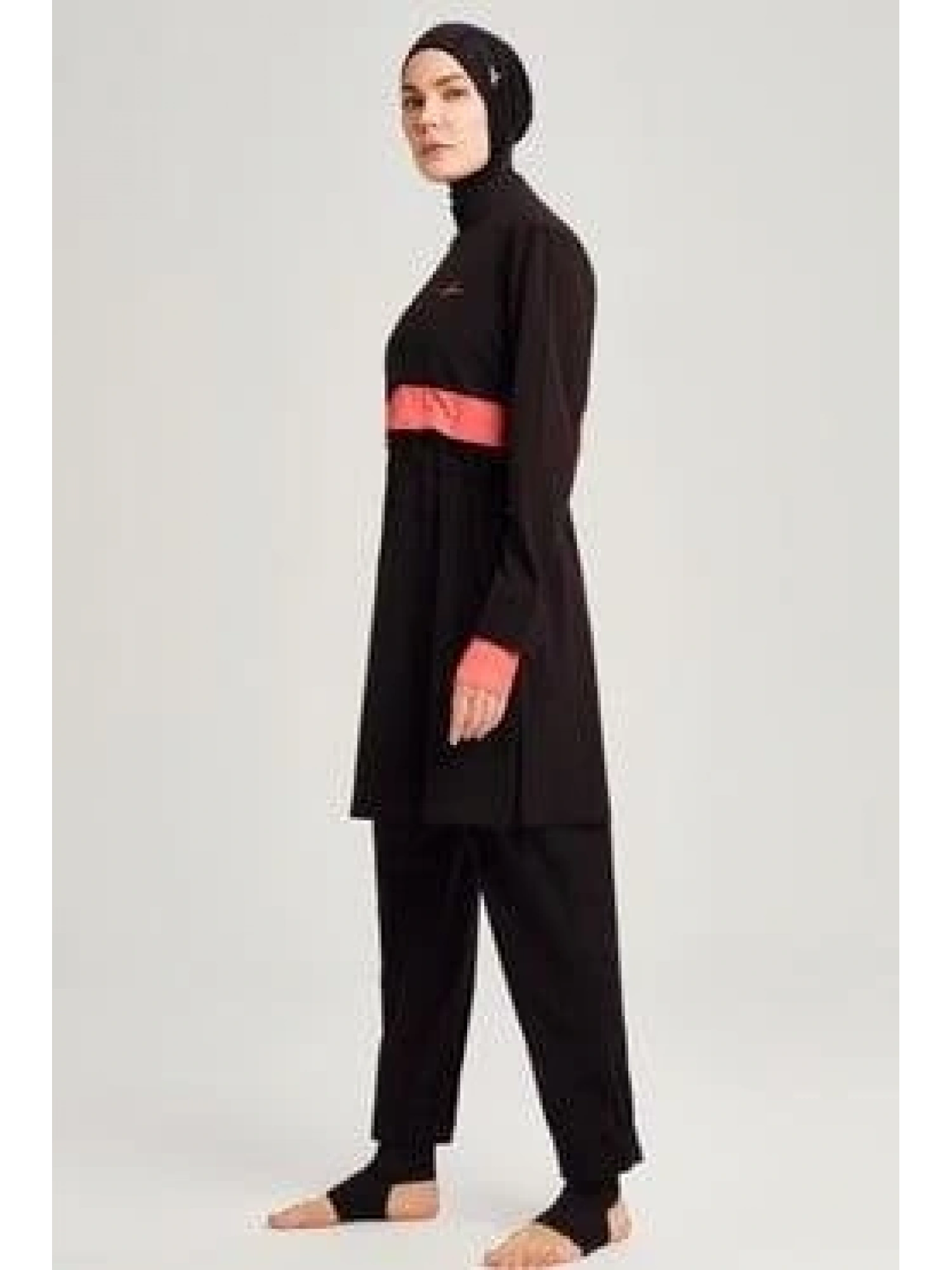 Haşema Esila Monogram Turuncu Şerit Tam Tesettür Tek Mayo Üstü HSM2934