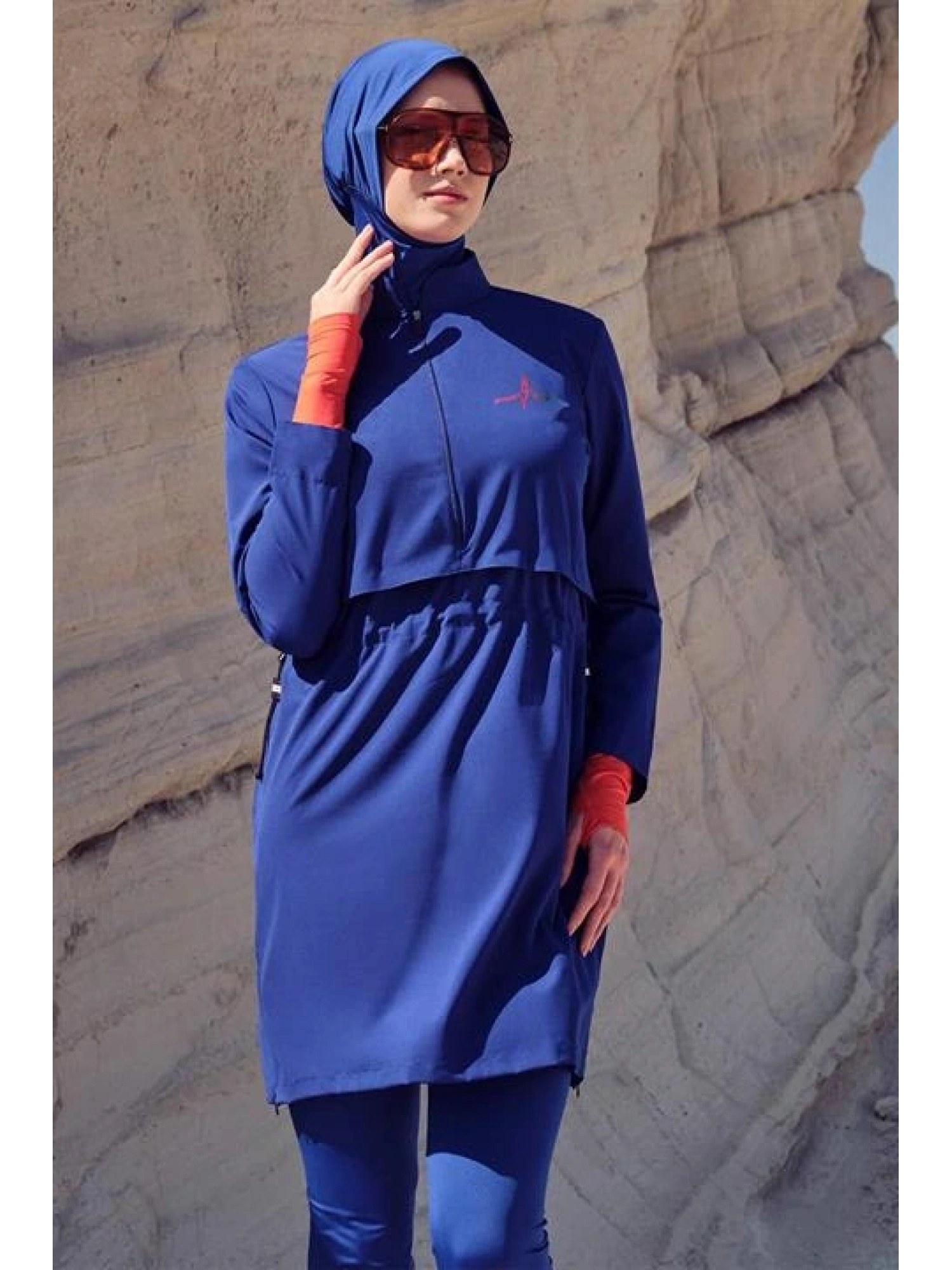 Haşema Esila Serisi 5 Parça Jileli Saks Tam Tesettür Mayo Takımı HSM2934