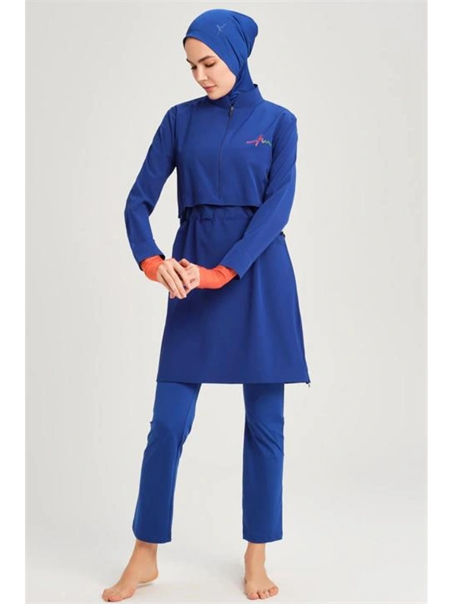 Haşema Esila Serisi 5 Parça Jileli Saks Tam Tesettür Mayo Takımı HSM2934