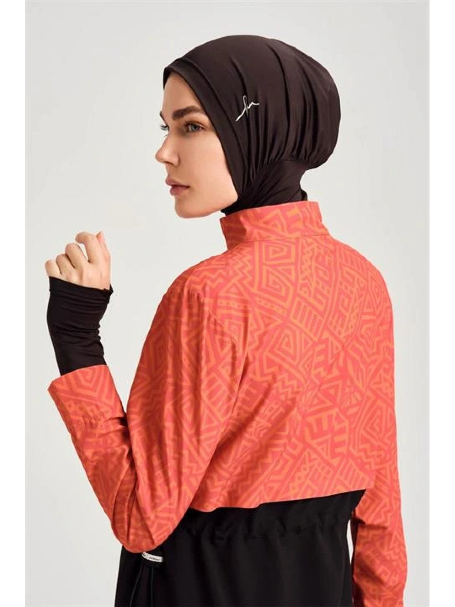 Haşema Esila Serisi 5 Parça Jileli Turuncu-Siyah Tam Tesettür Mayo Takımı HSM2934