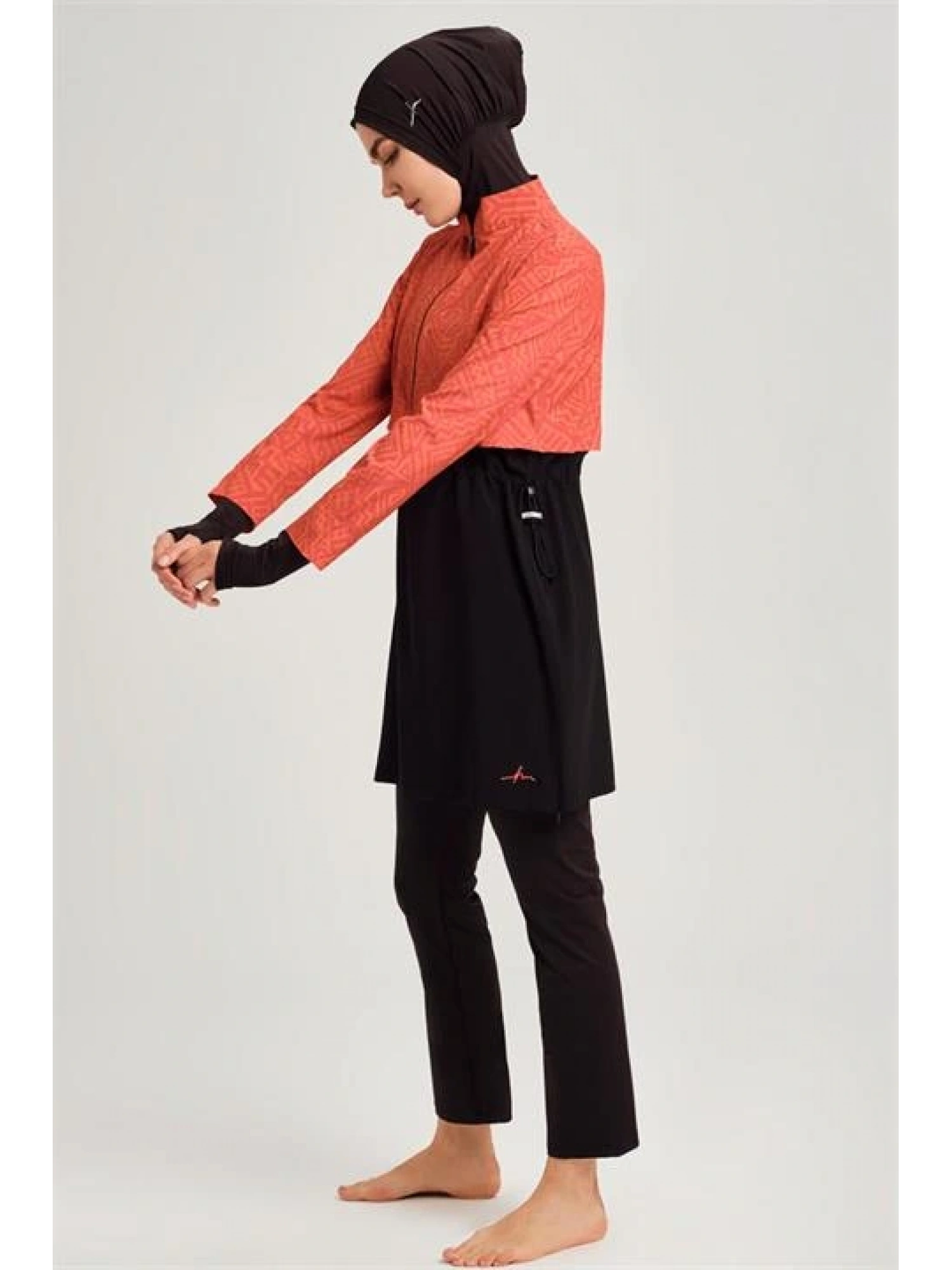 Haşema Esila Serisi 5 Parça Jileli Turuncu-Siyah Tam Tesettür Mayo Takımı HSM2934