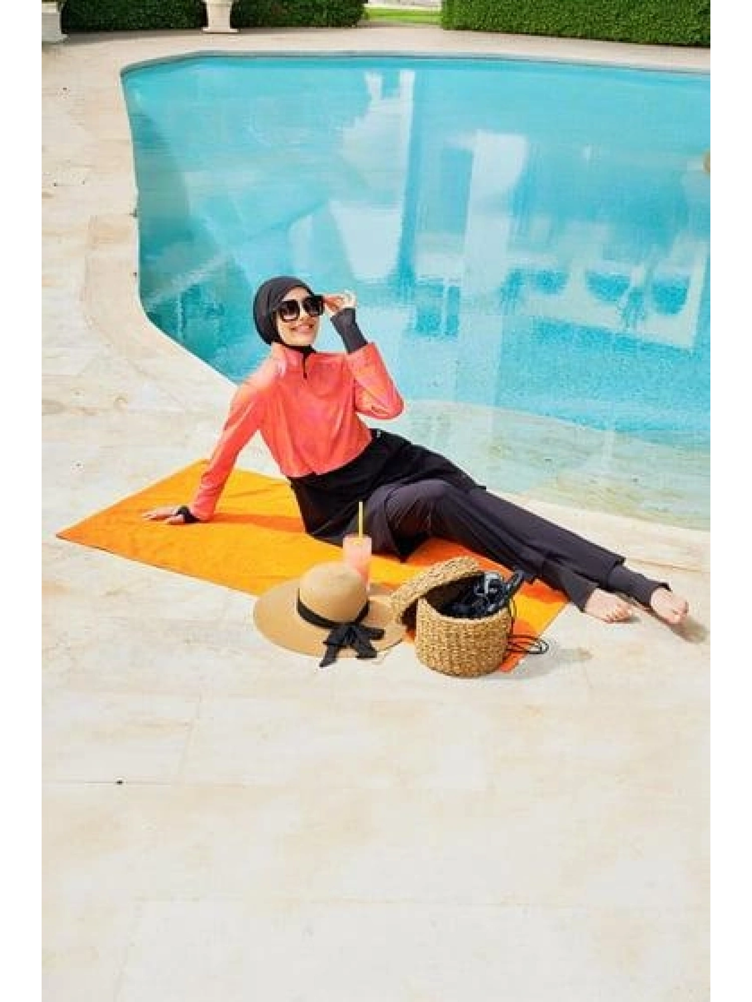 Haşema Esila Serisi Fuşya-Turuncu-Siyah Tam Tesettür Tek Mayo Üstü HSM2934