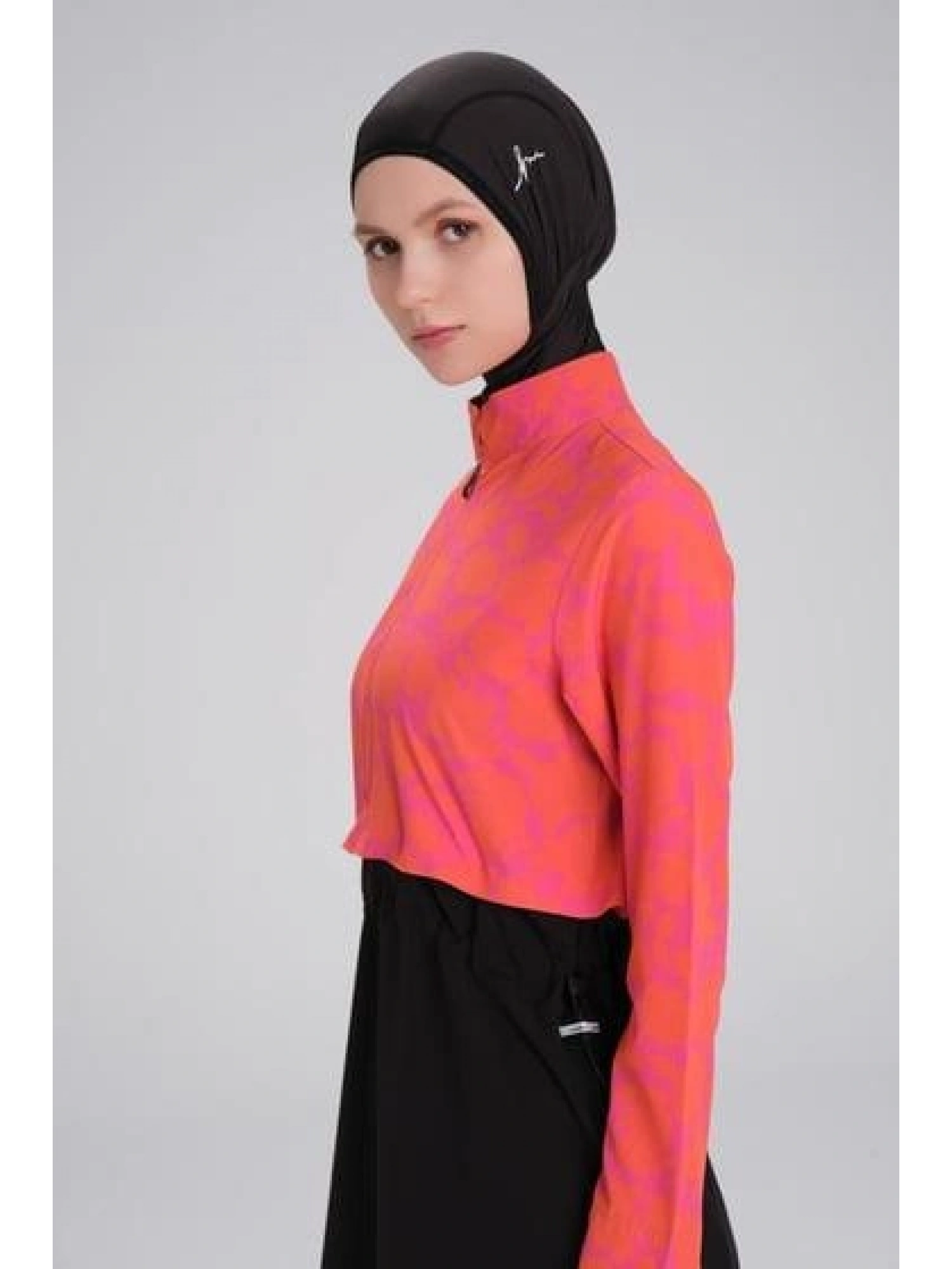 Haşema Esila Serisi Fuşya-Turuncu-Siyah Tam Tesettür Tek Mayo Üstü HSM2934
