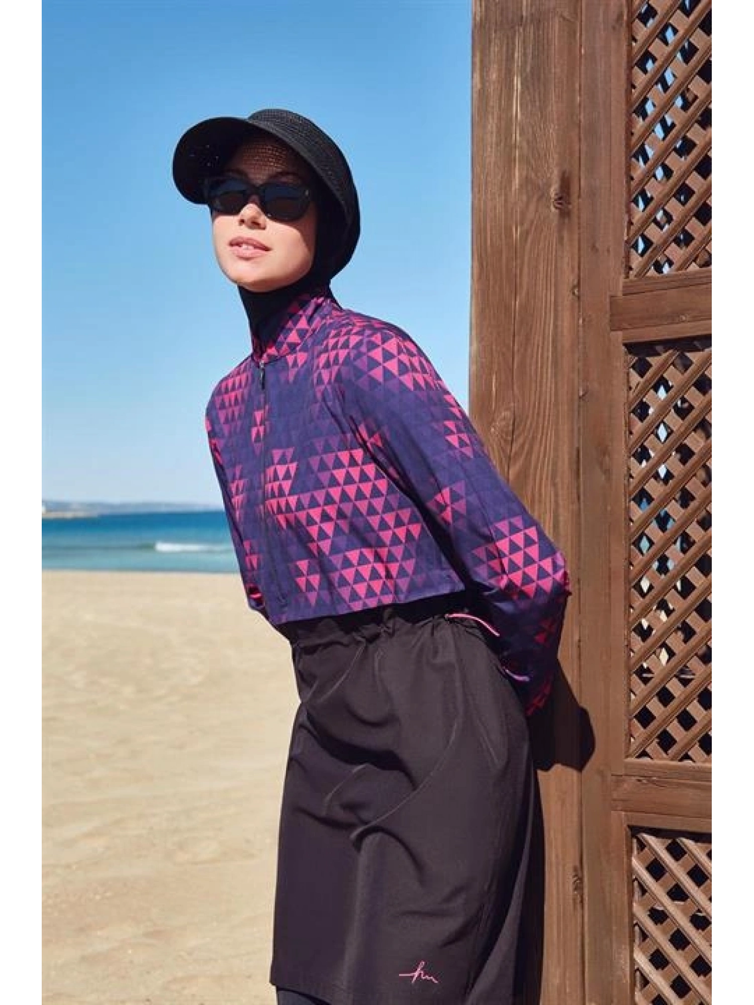 Haşema Esila Serisi Siyah-Fuşta Tam Tesettür Tek Mayo Üstü HSM2934