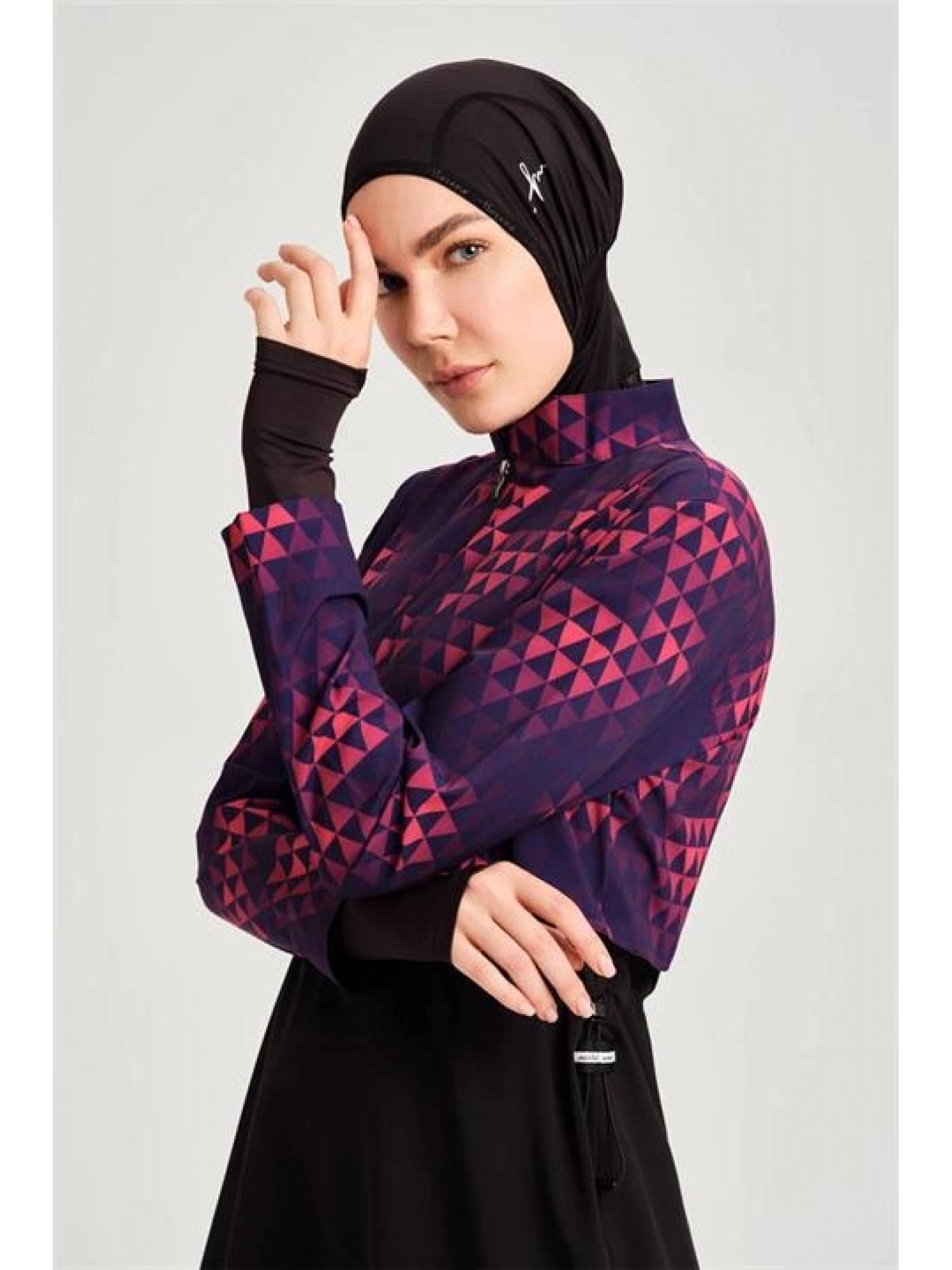 Haşema Esila Serisi Siyah-Fuşta Tam Tesettür Tek Mayo Üstü HSM2934