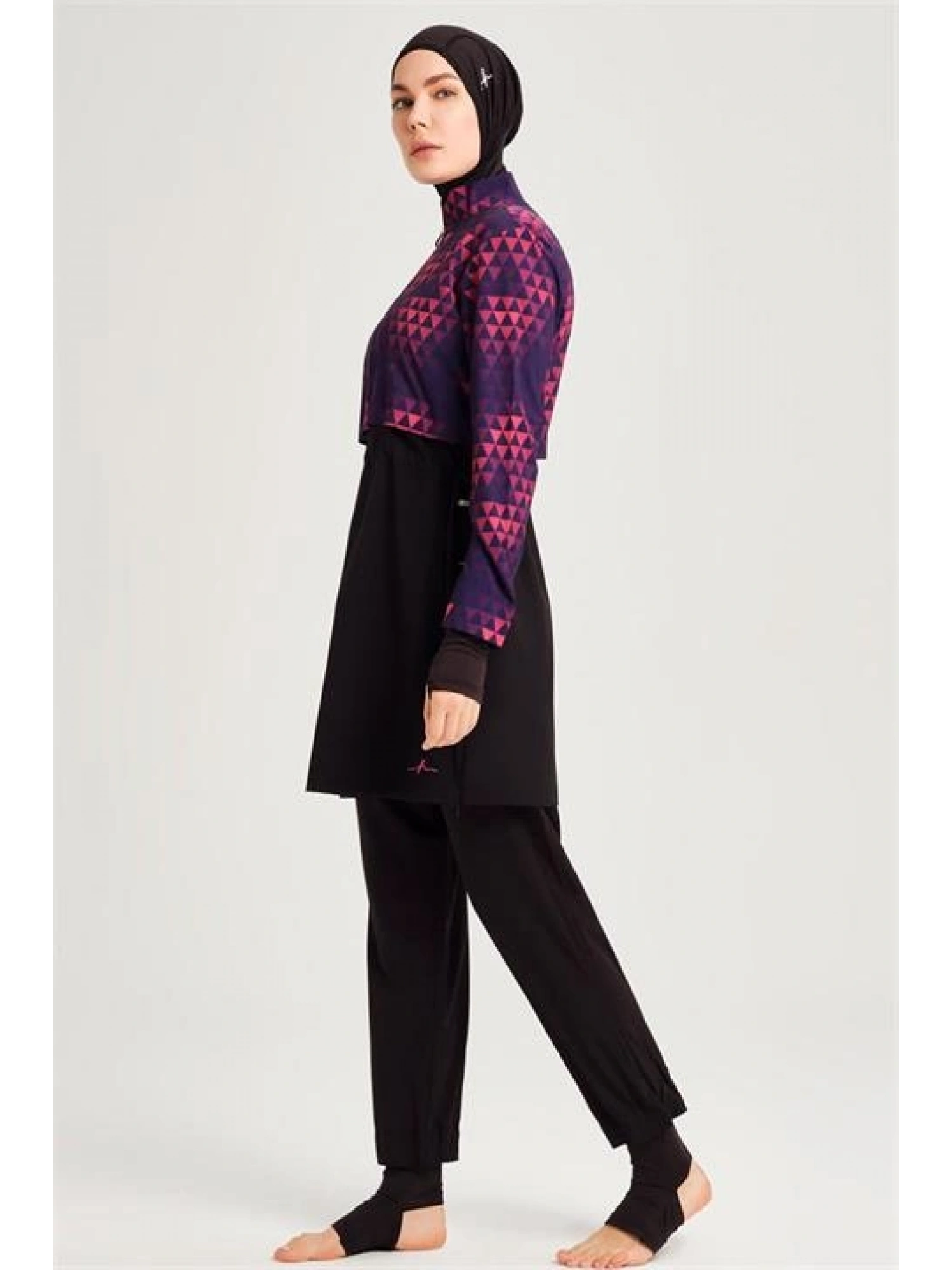 Haşema Esila Serisi Siyah-Fuşta Tam Tesettür Tek Mayo Üstü HSM2934