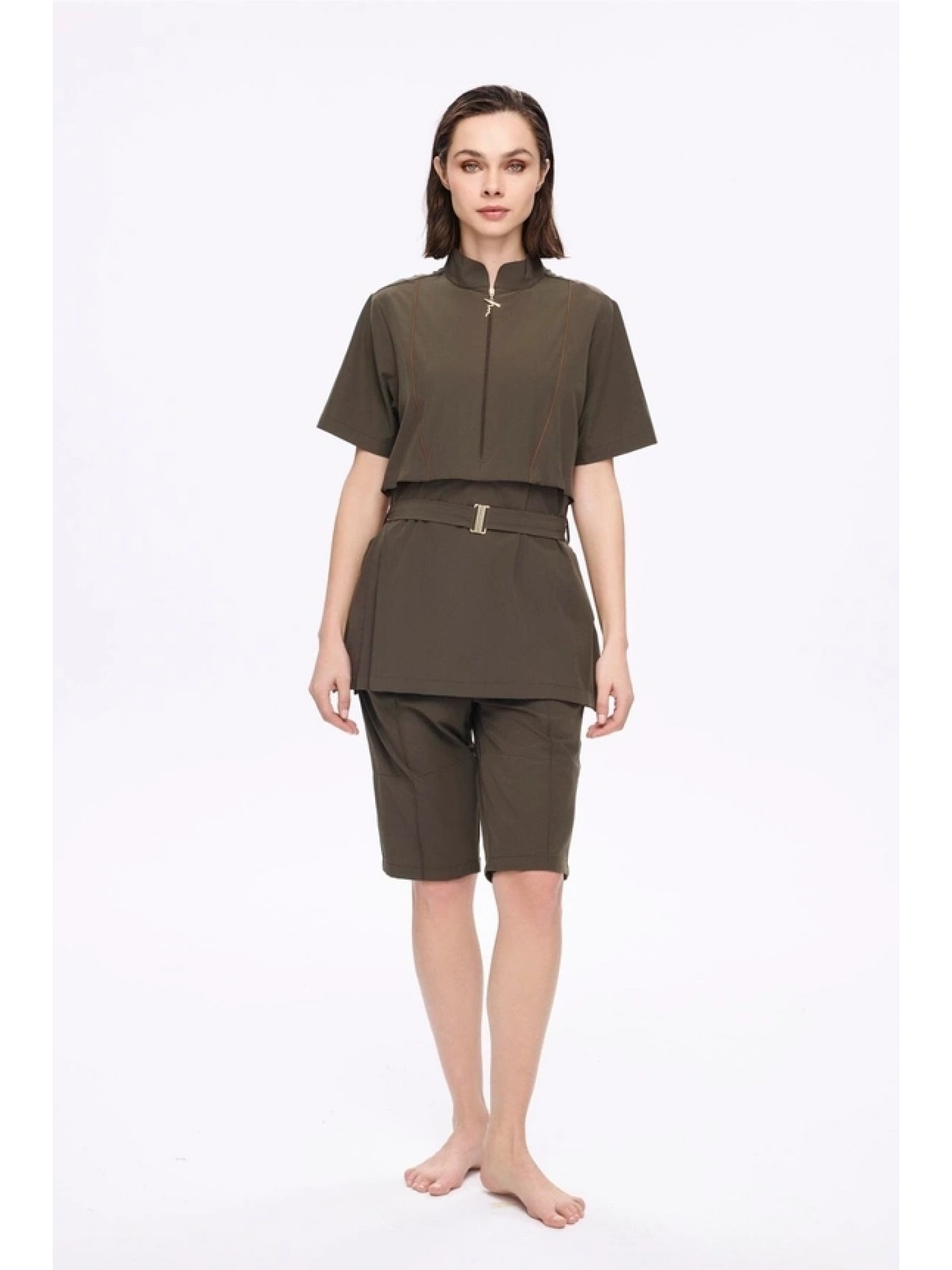 Haşema Kemer Toka Detaylı 5 Parça Yarı Kaplı Haki Mayo Takımı HSM5047