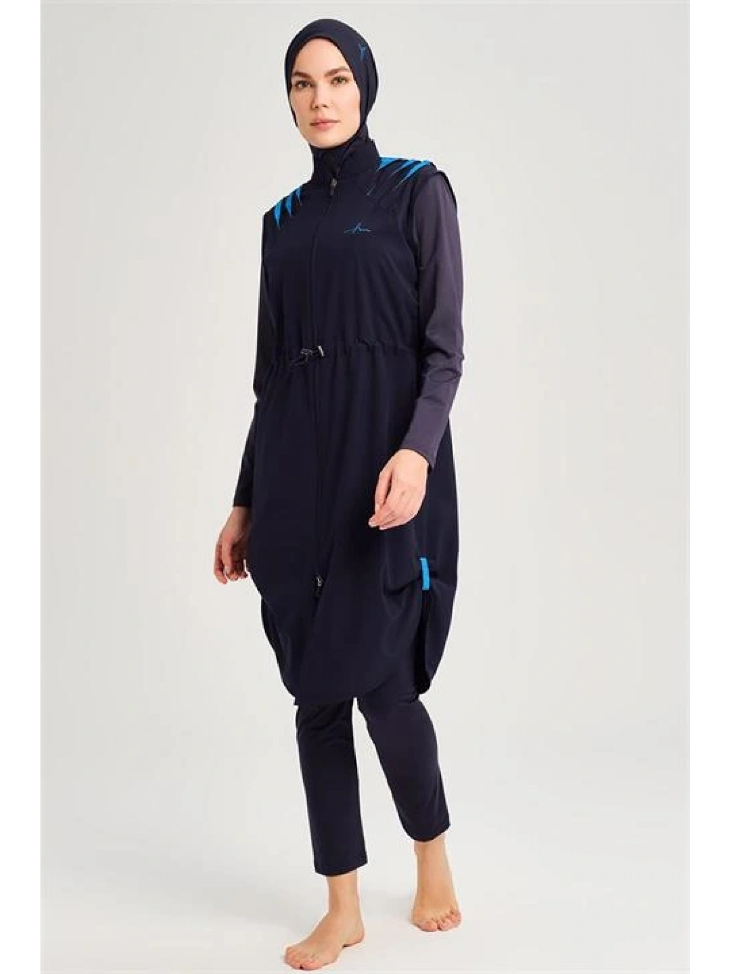 Haşema Su Serisi 5 Parça Lacivert Tesettür Mayo Takımı HSM3050