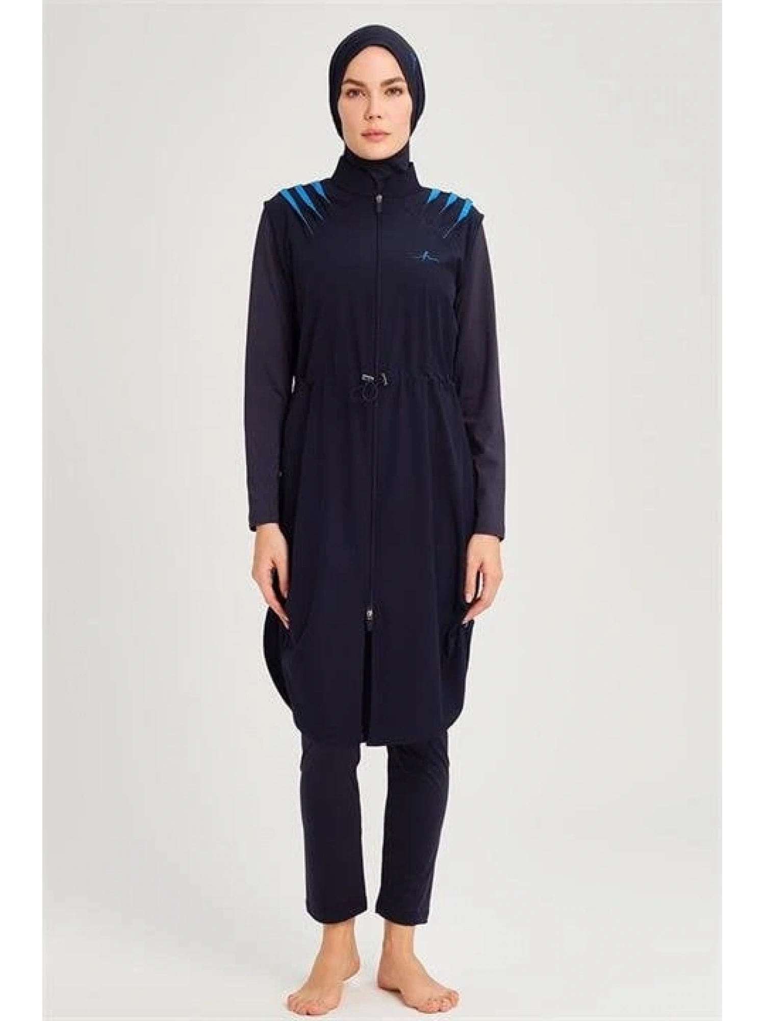 Haşema Su Serisi 5 Parça Lacivert Tesettür Mayo Takımı HSM3050