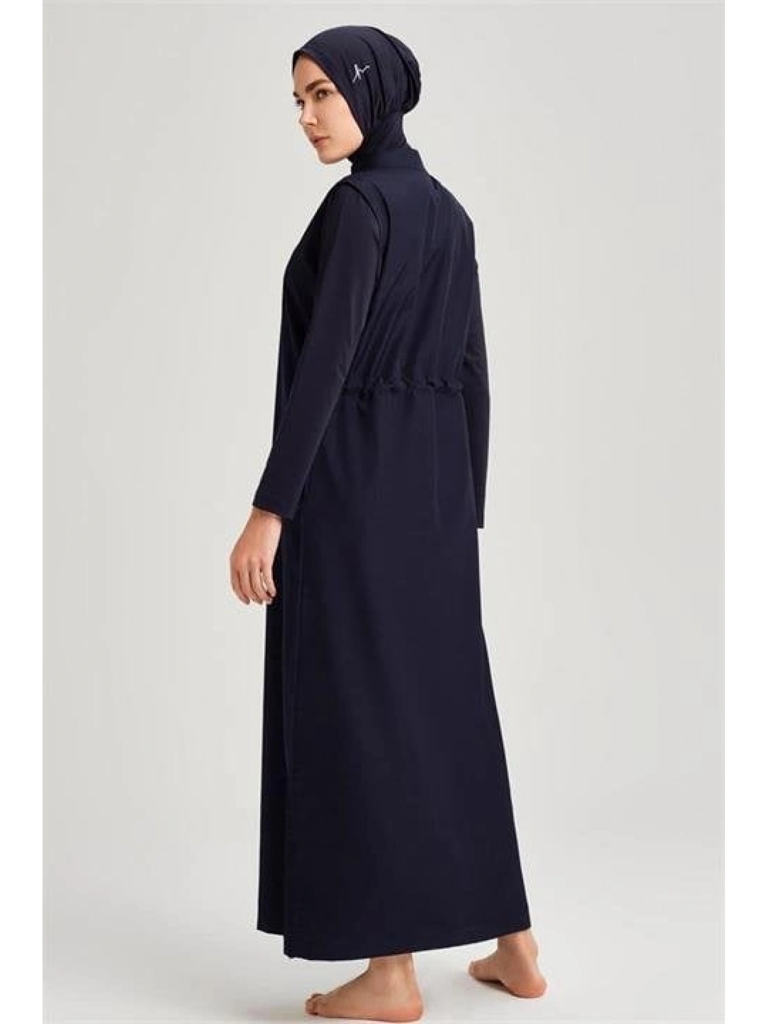 Haşema Tam Boy Jileli Siyah 4 Parça Tesettür Mayo Takımı HSM6021