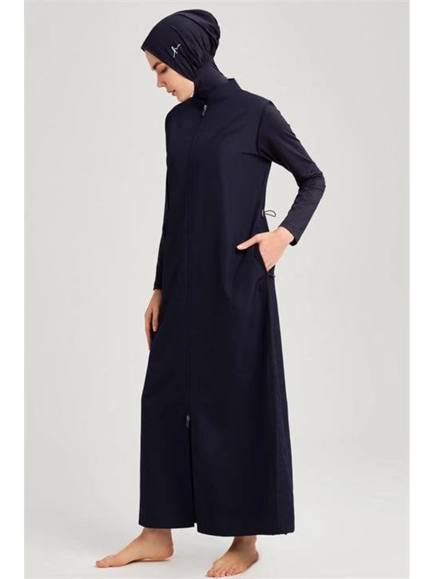 Haşema Tam Boy Jileli Siyah 4 Parça Tesettür Mayo Takımı HSM6021