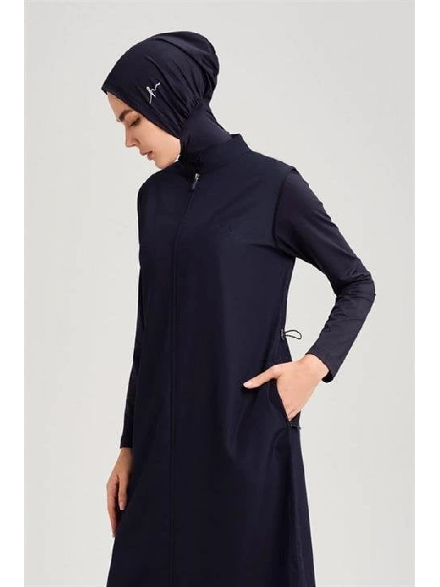 Haşema Tam Boy Jileli Siyah 4 Parça Tesettür Mayo Takımı HSM6021