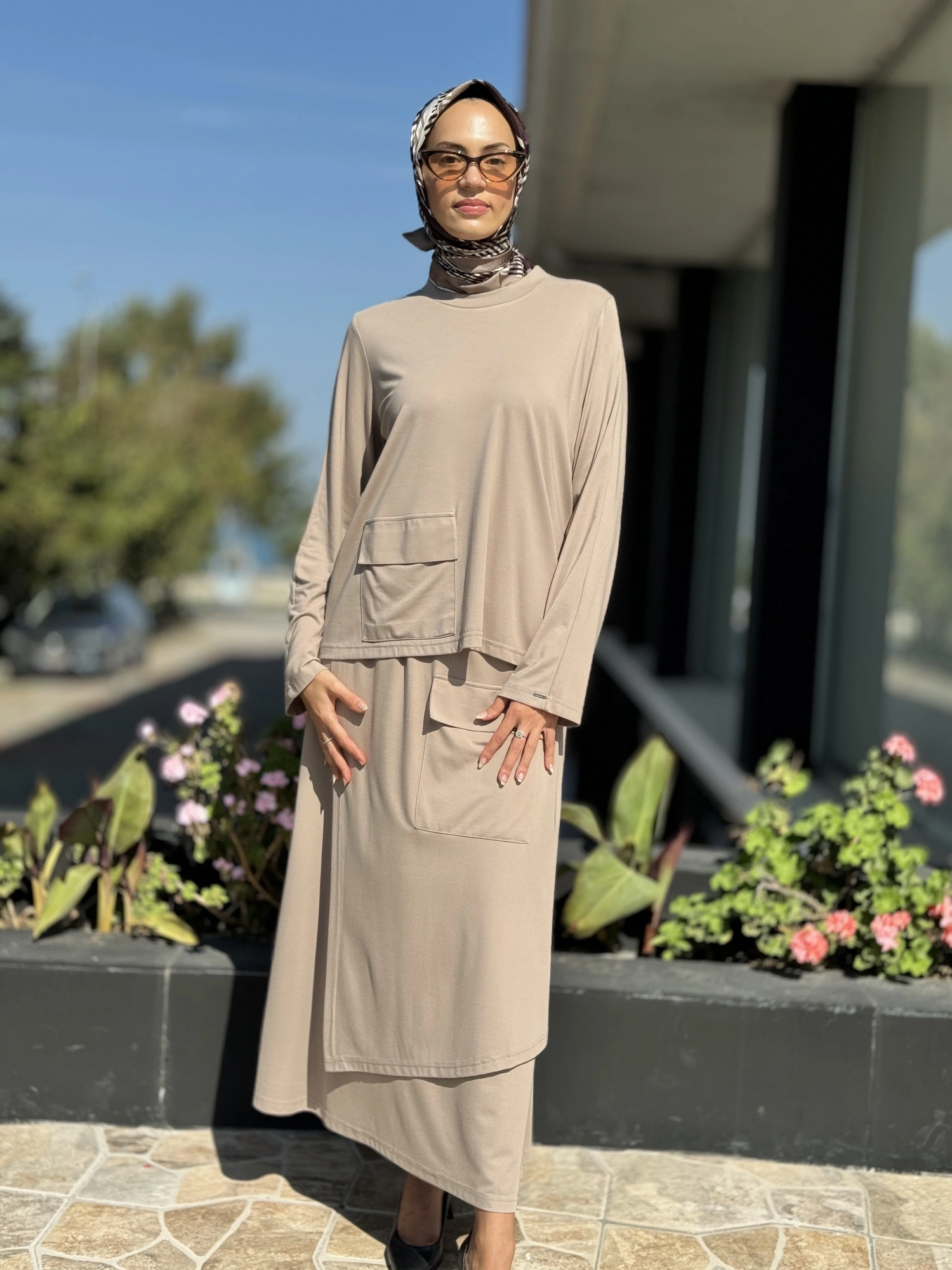 İNVEE Cep Detaylı Bluz Etek Takım 7023