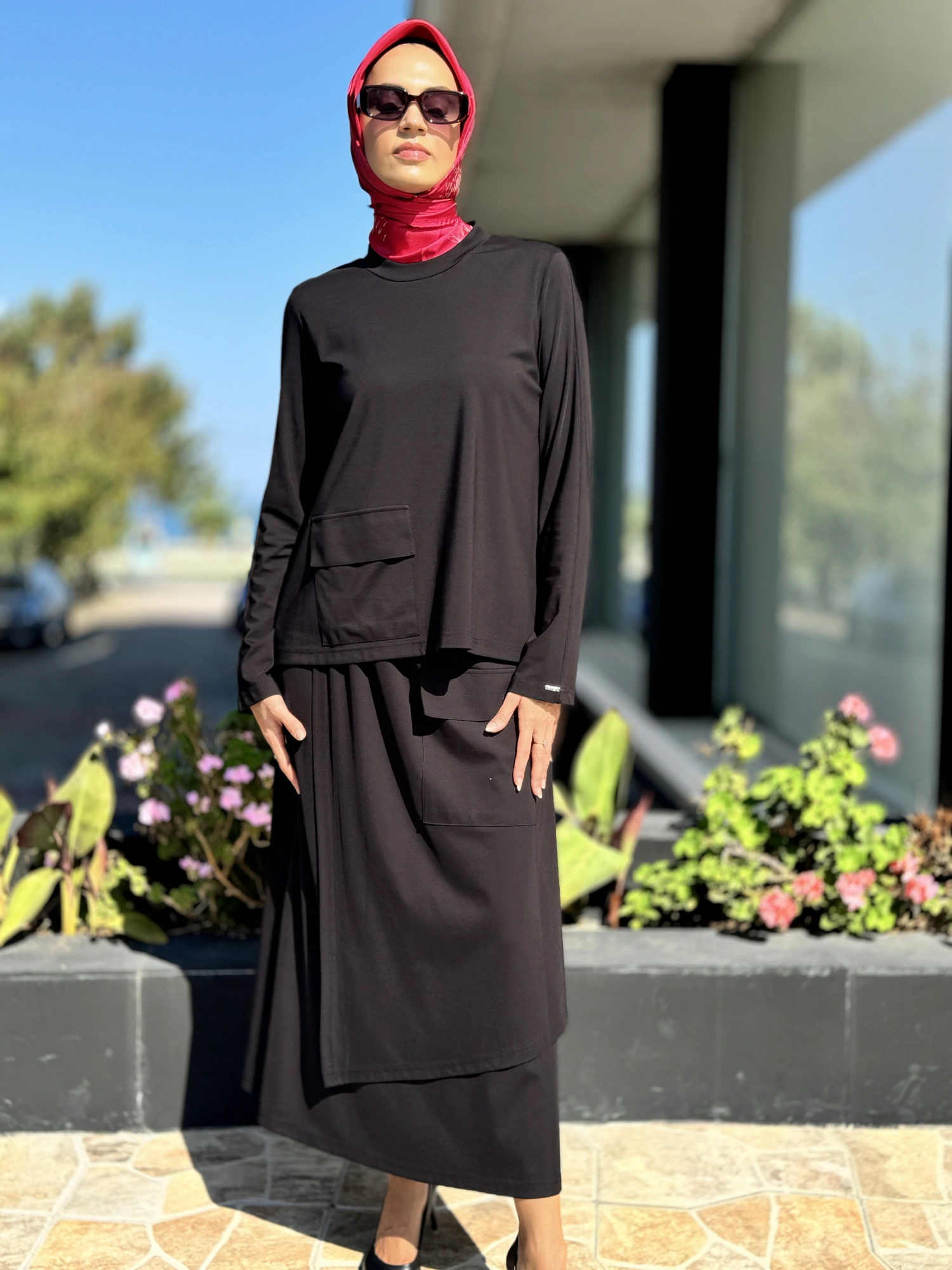 İNVEE Cep Detaylı Bluz Etek Takım 7023