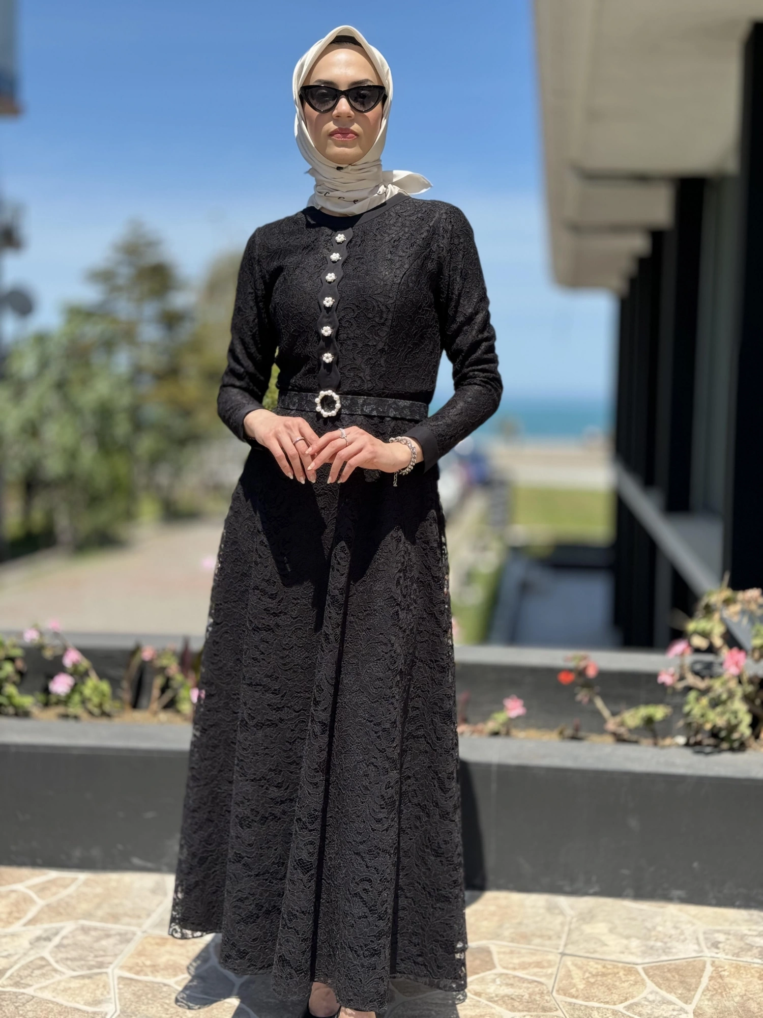 Jamila Sarah Dantelli Tesettür Abiye Elbise 3017