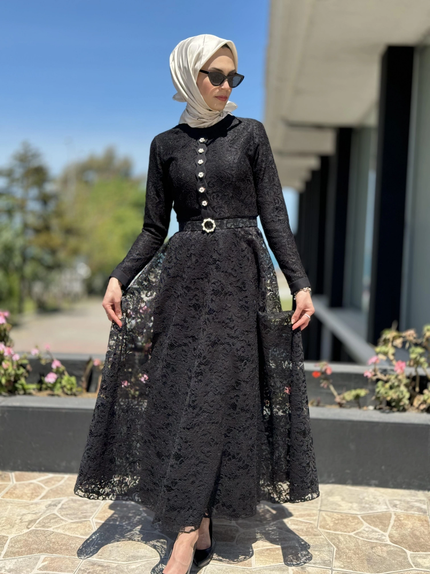 Jamila Sarah Dantelli Tesettür Abiye Elbise 3017