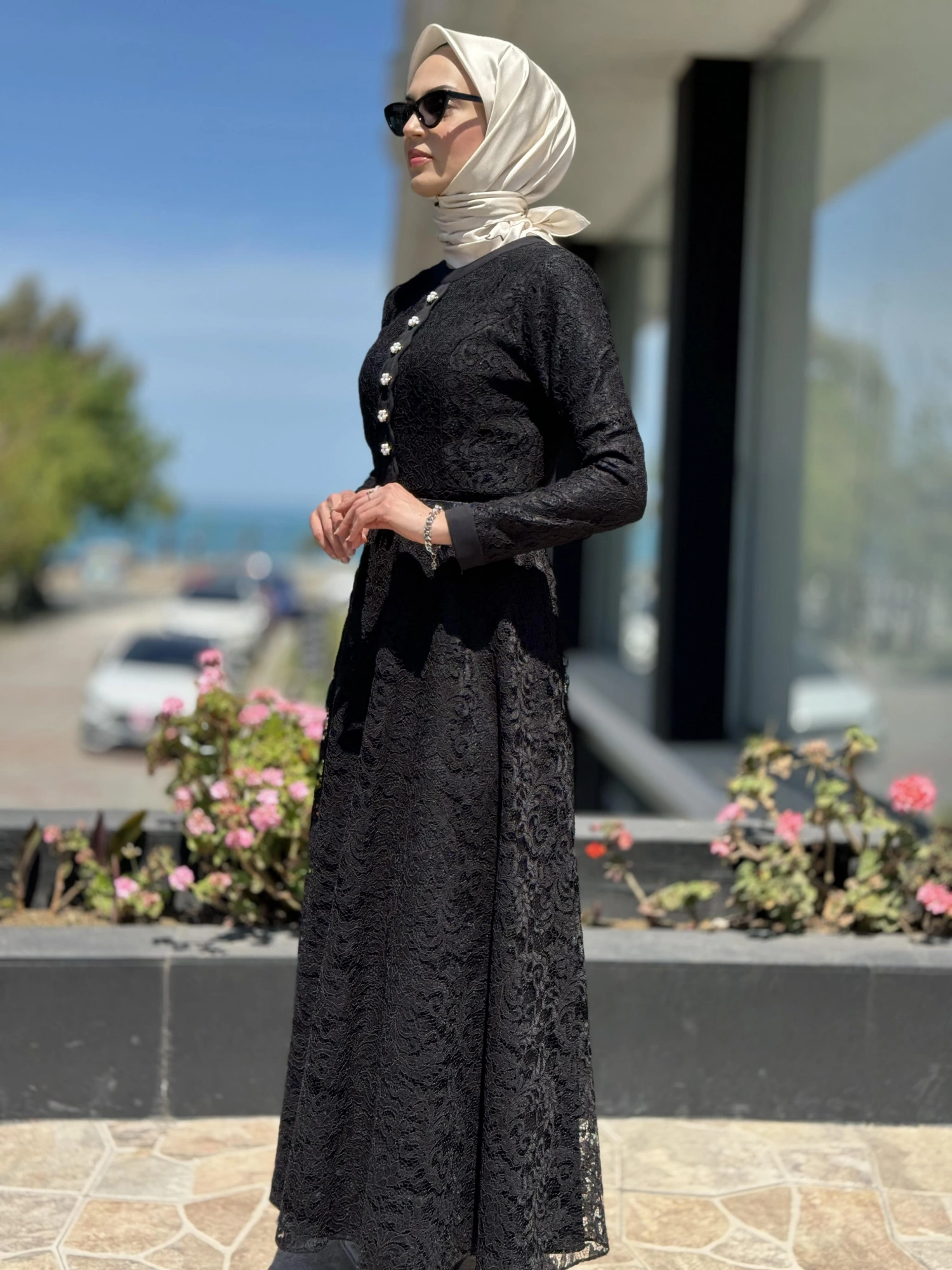 Jamila Sarah Dantelli Tesettür Abiye Elbise 3017