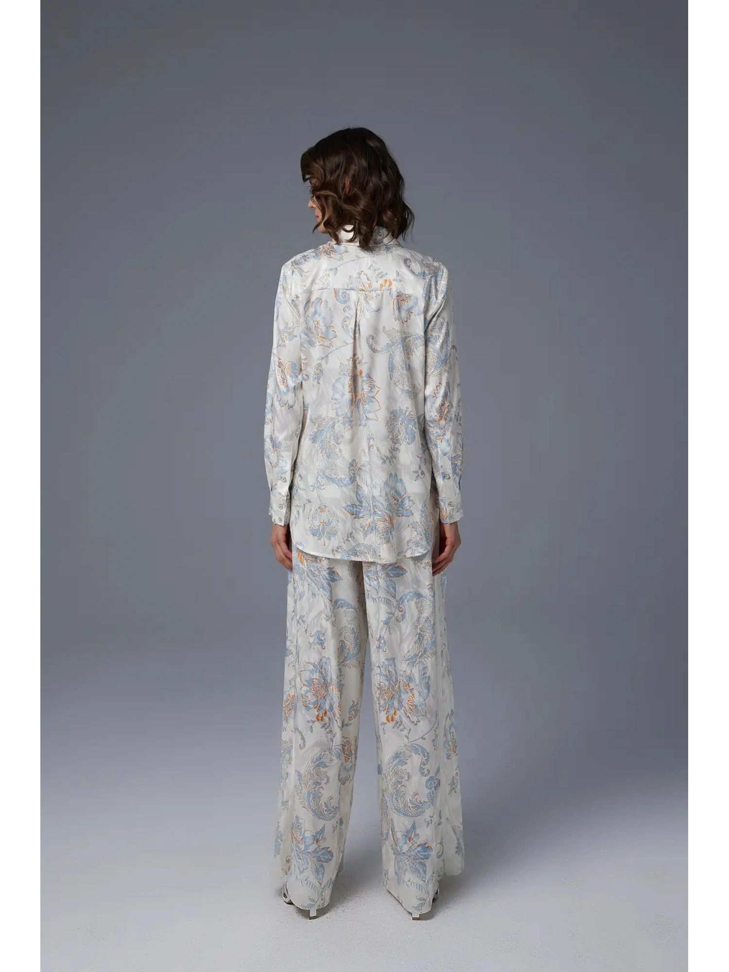 Jamila Sarah Desenli Saten Gömlek Pantolon Takım 9043