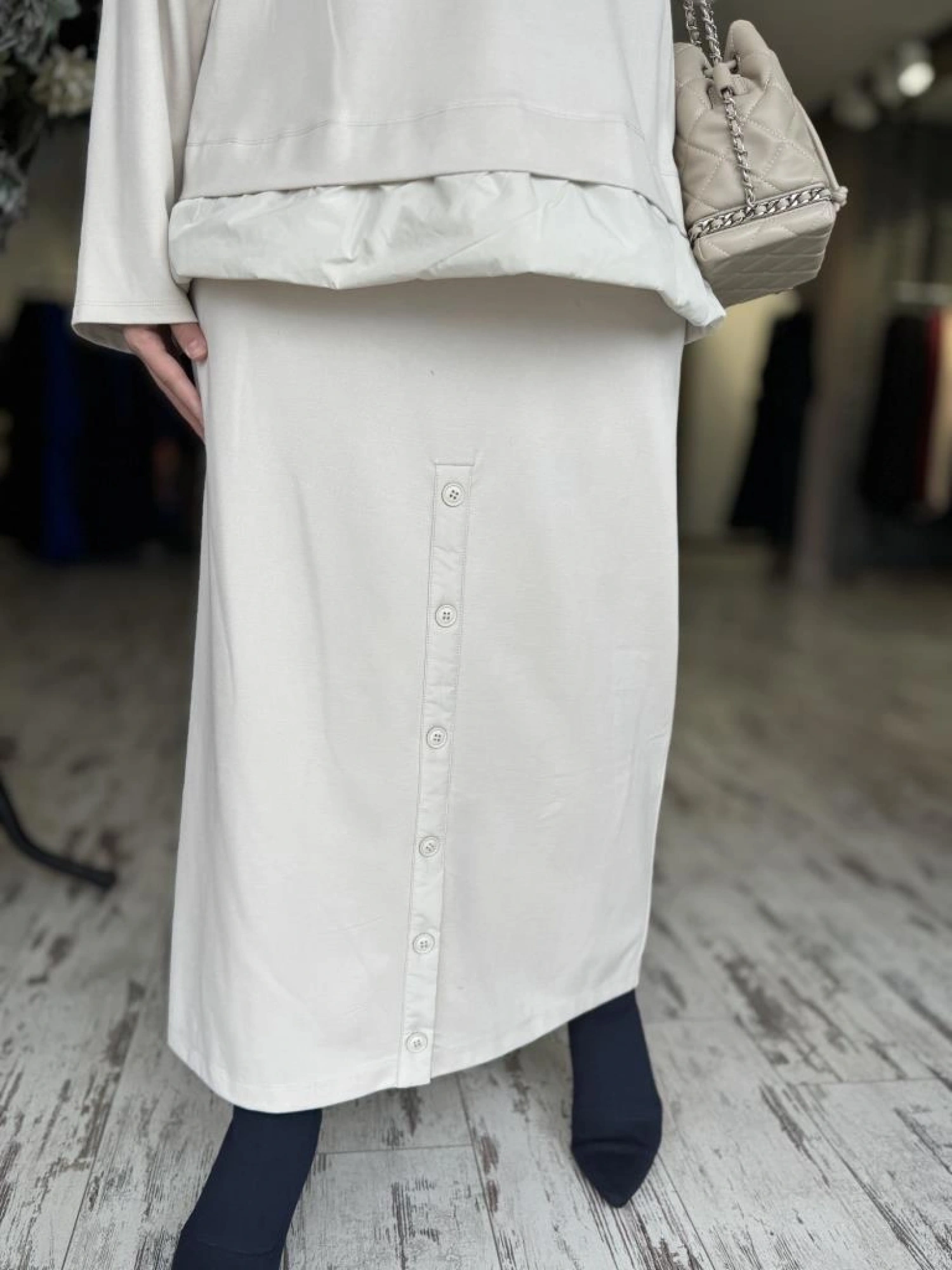 Kahma Düğme Detaylı Örme Etek